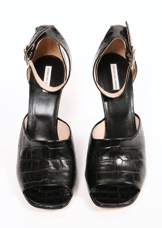 new DRIES VAN NOTEN black crocodile embossed wedge heels with ankle ...