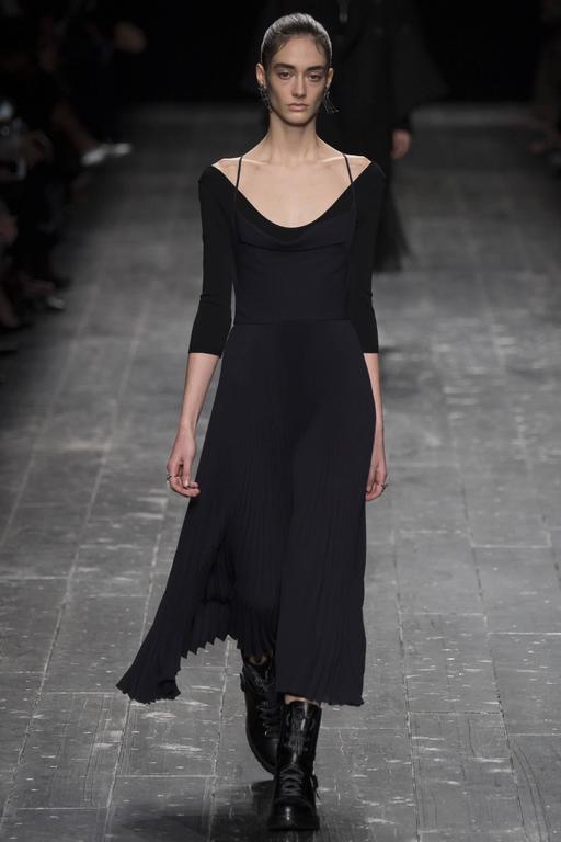 new 2016 VALENTINO black silk runway dress with plissé folds and elegant  draping For Sale at 1stDibs