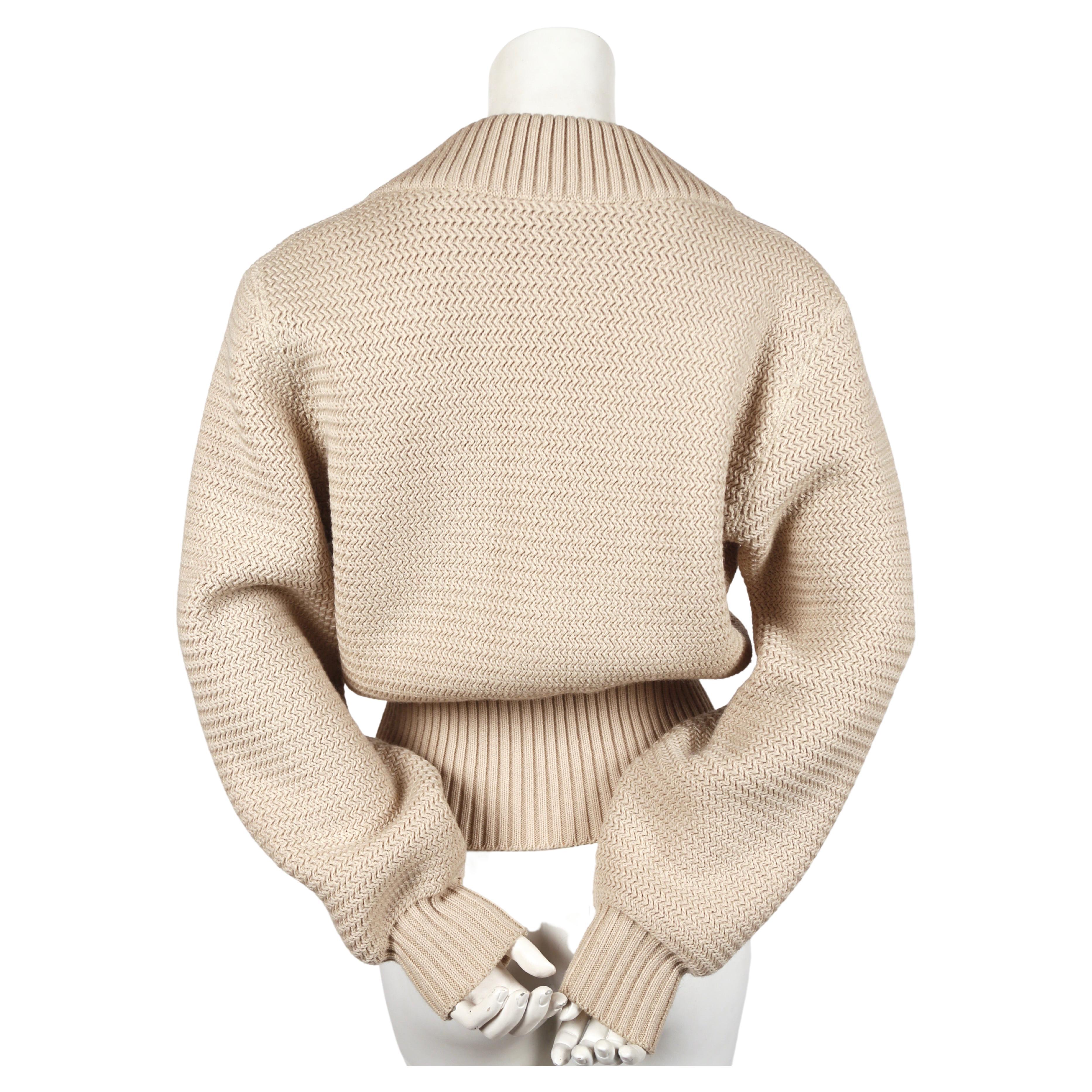 Beige 1985 AZZEDINE ALAIA heavy knit cardigan sweater coat with zippers For Sale