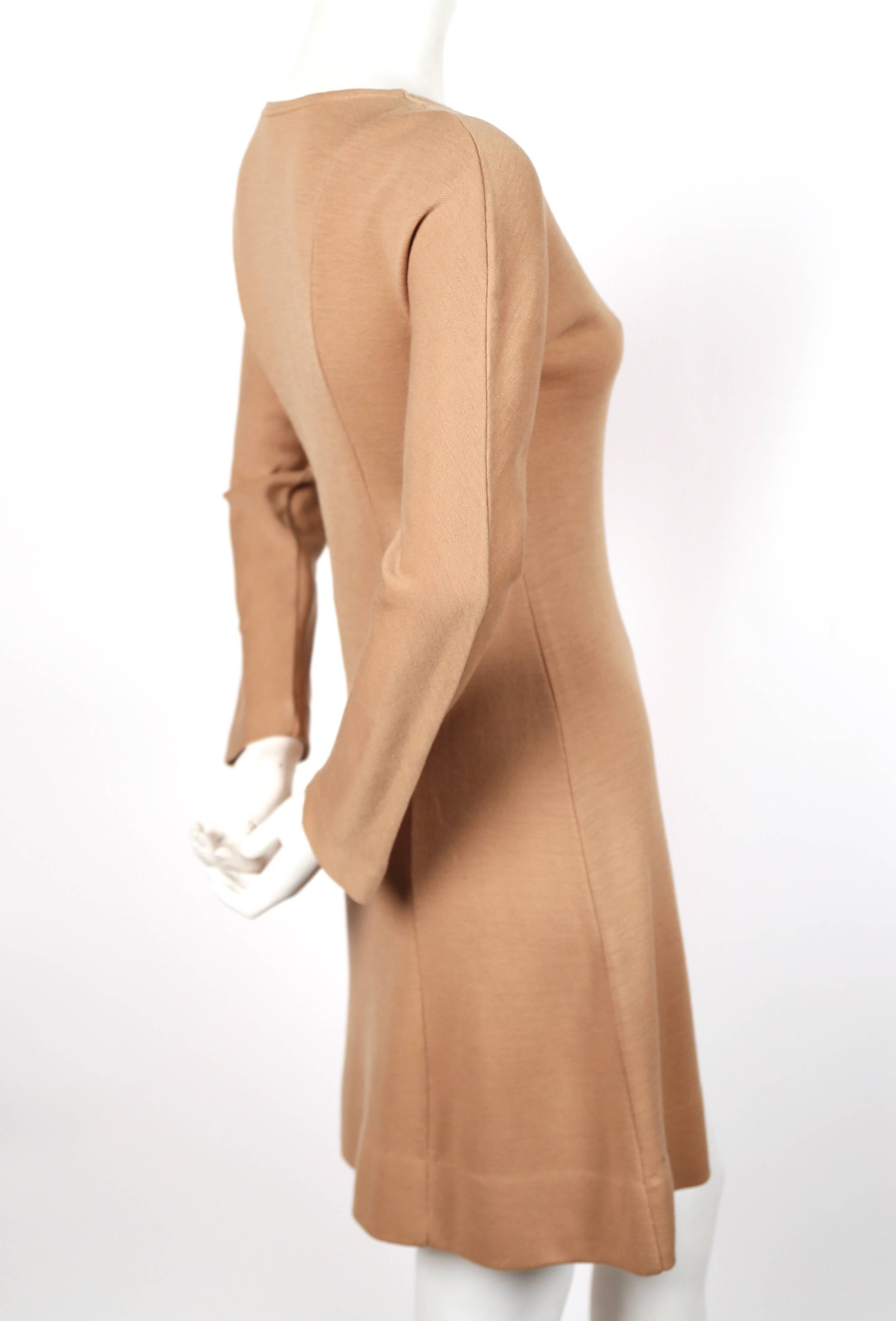 Beige 1960's RUDI GERNREICH tan dress with asymmetrically buttoned side