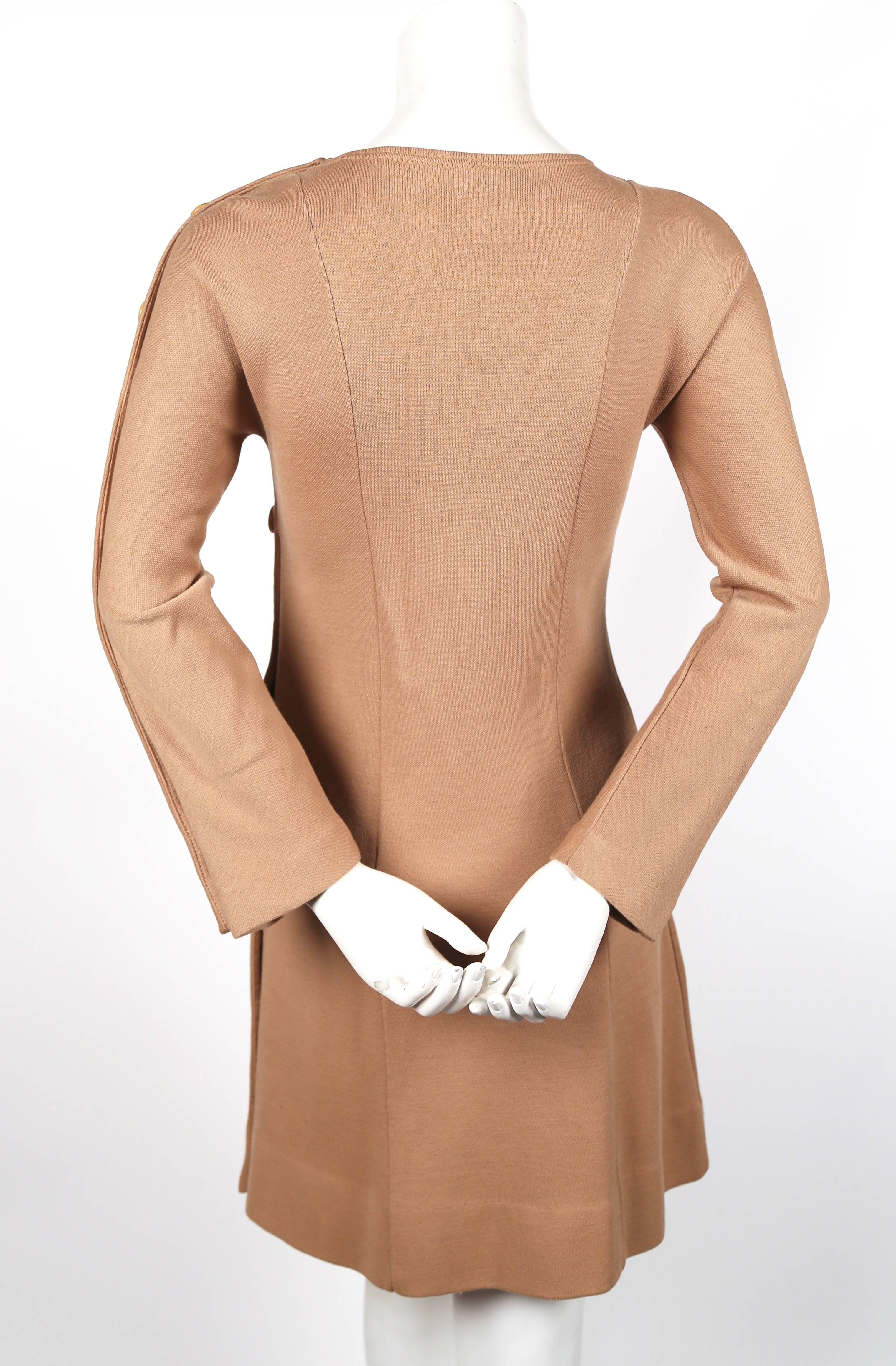 1960's RUDI GERNREICH tan dress with asymmetrically buttoned side In Good Condition In San Fransisco, CA