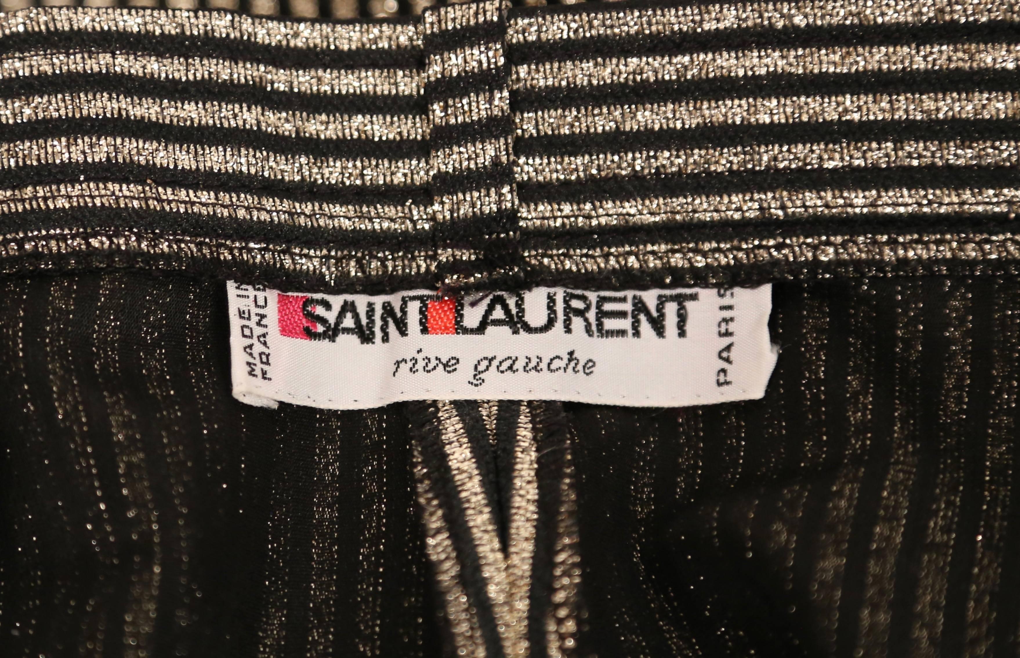 Women's or Men's 1970's SAINT LAURENT black bustier and gold & black pants