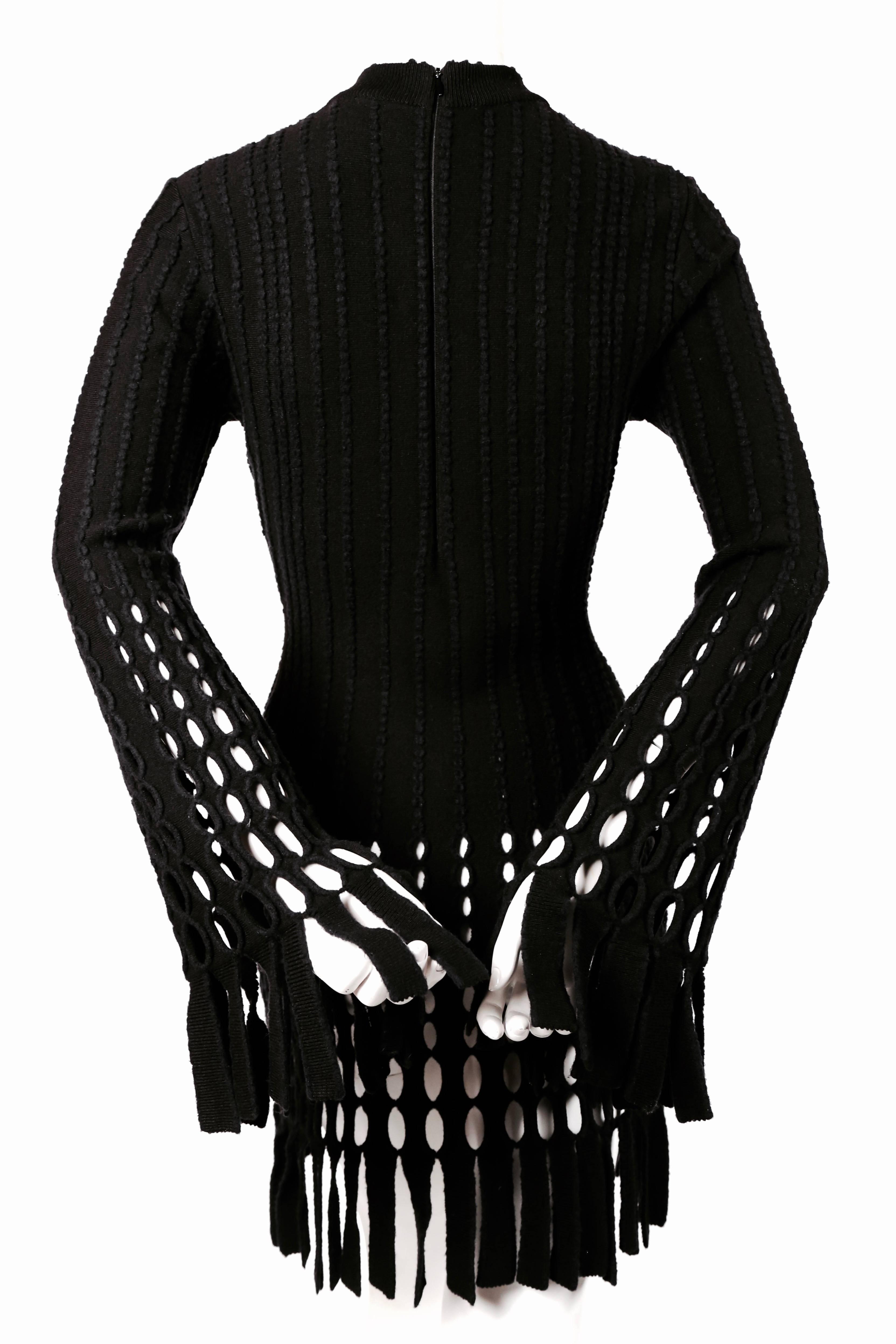 1991 AZZEDINE ALAIA black and navy blue accented fringed mini dress  In Good Condition In San Fransisco, CA