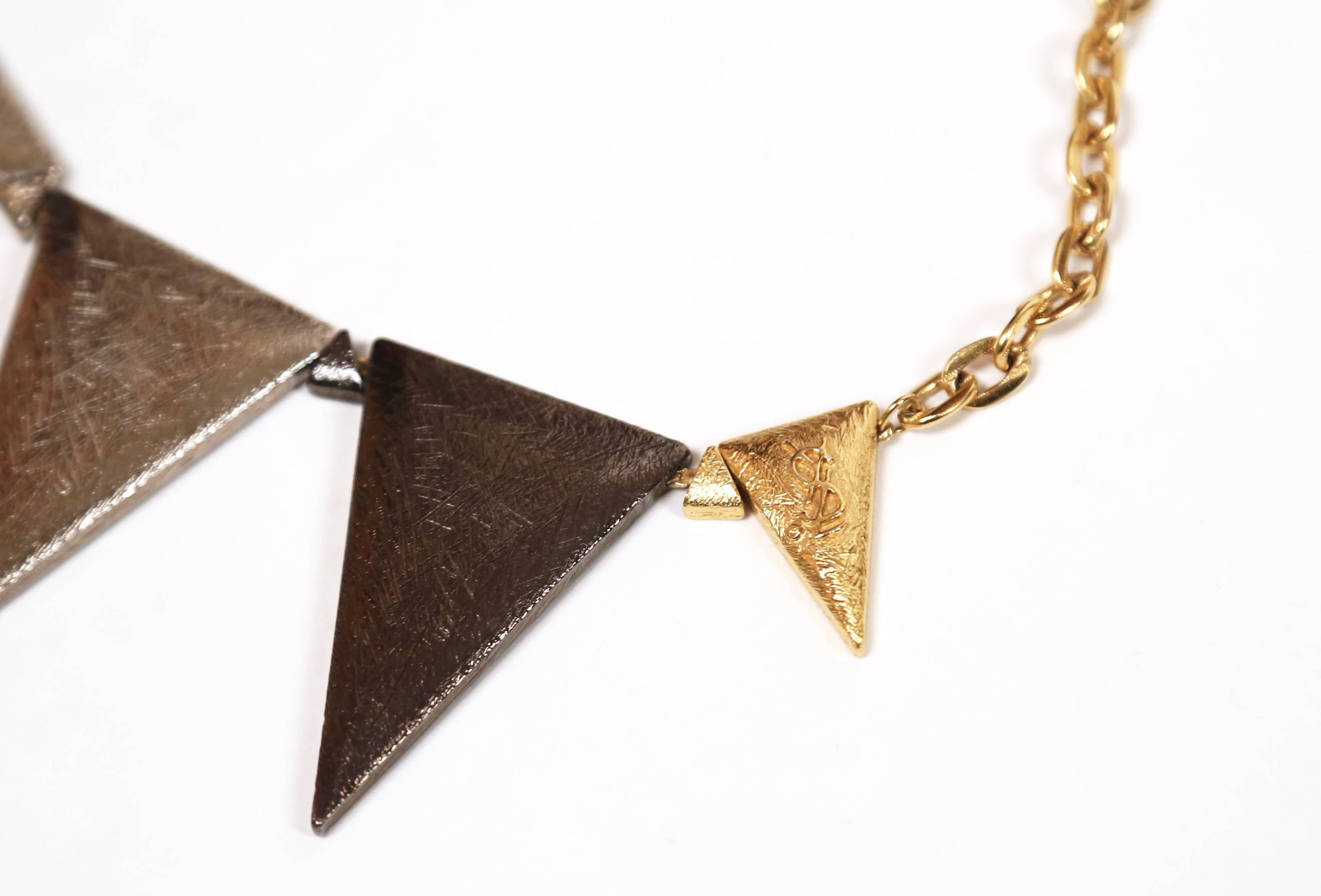 Yves Saint Laurent gold and silver triangular shaped numbered necklace In Excellent Condition In San Fransisco, CA