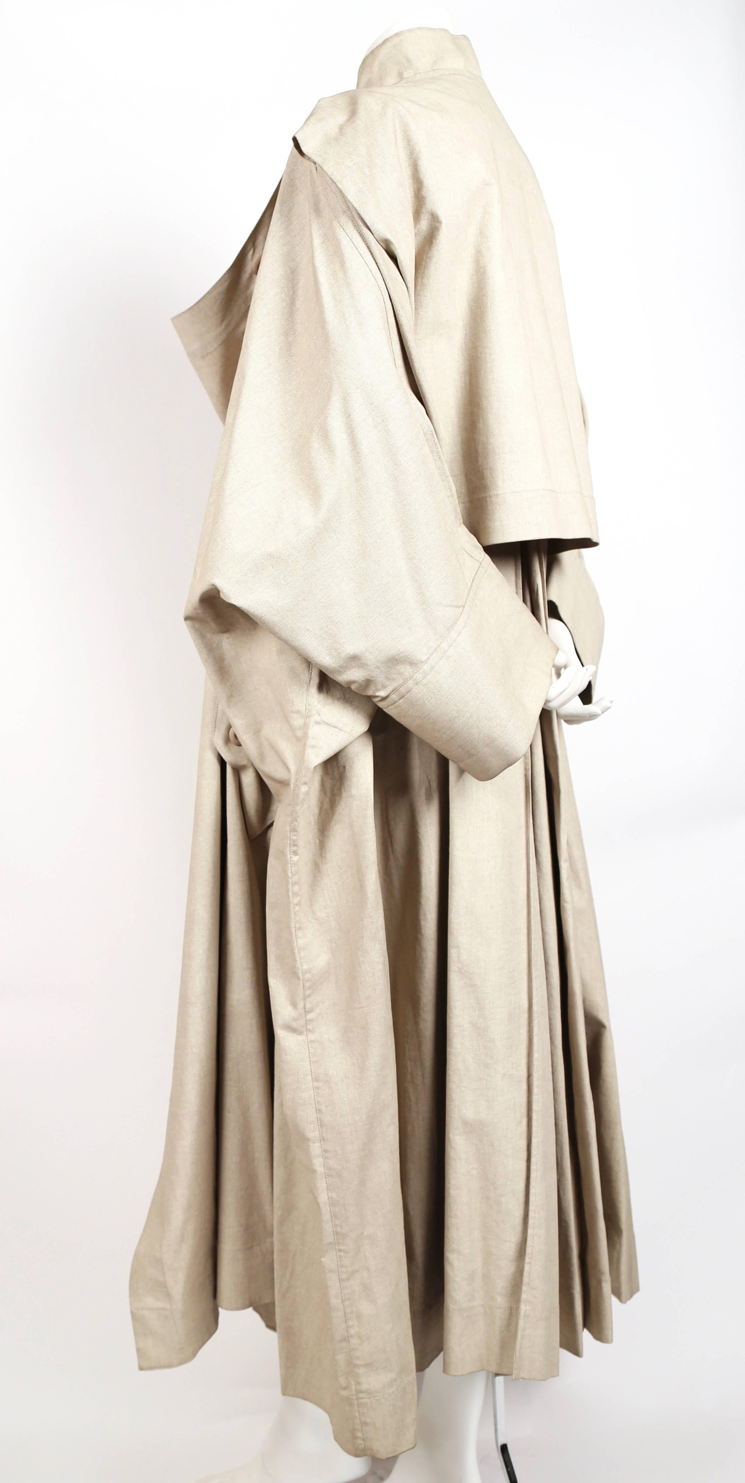 1980's ISSEY MIYAKE tan oversized full length draped coat In Excellent Condition In San Fransisco, CA