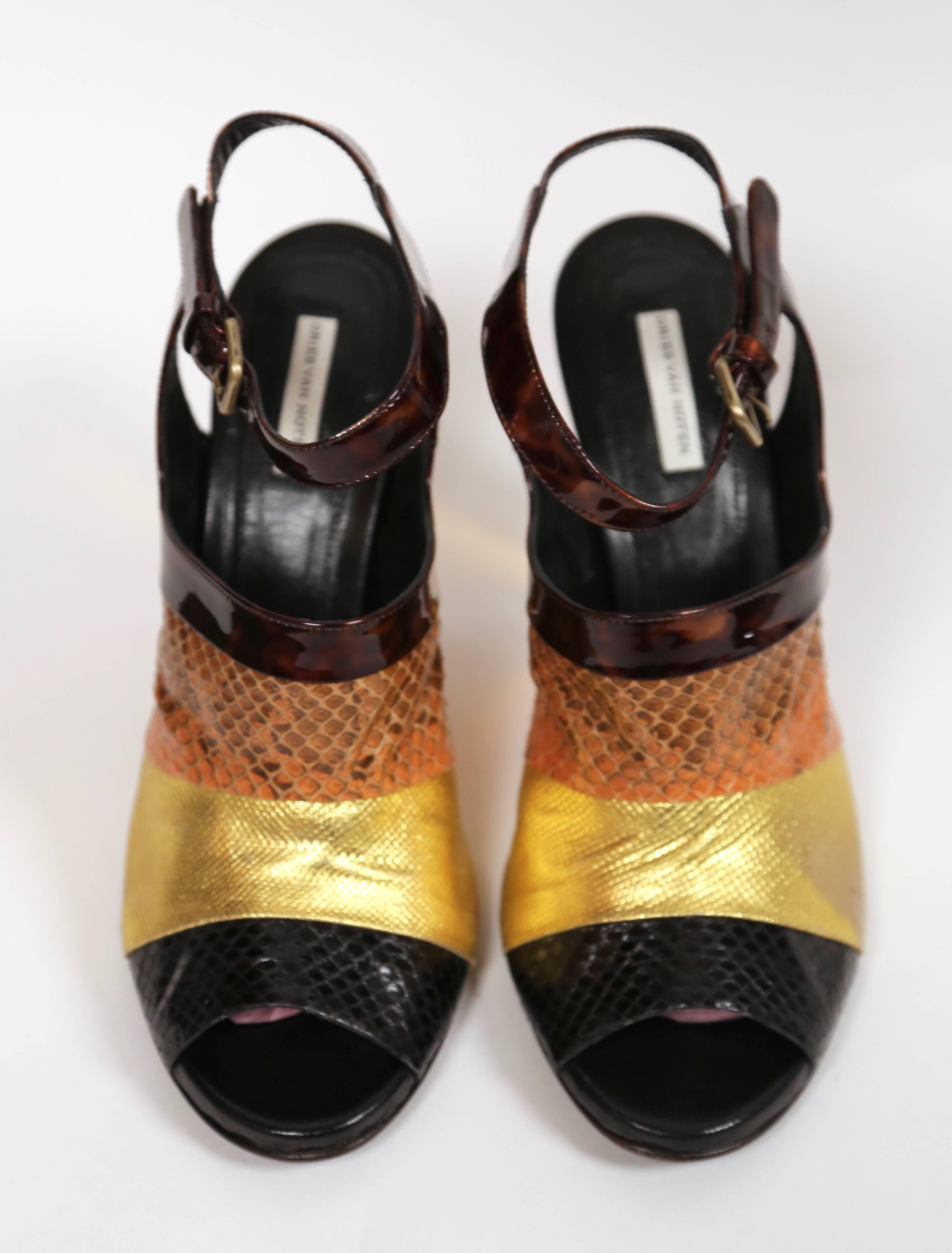 Beige DRIES VAN NOTEN reptile leather shoes with lucite heels - 41