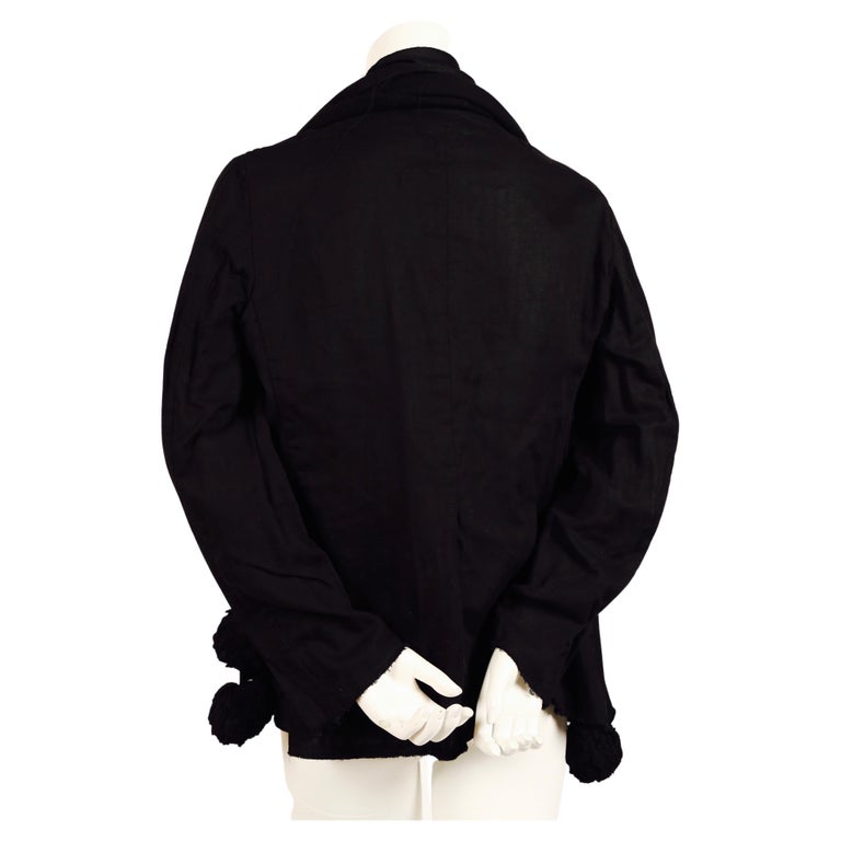 2003 COMME DES GARCONS black jacket with scarf overlay and pom pom ...