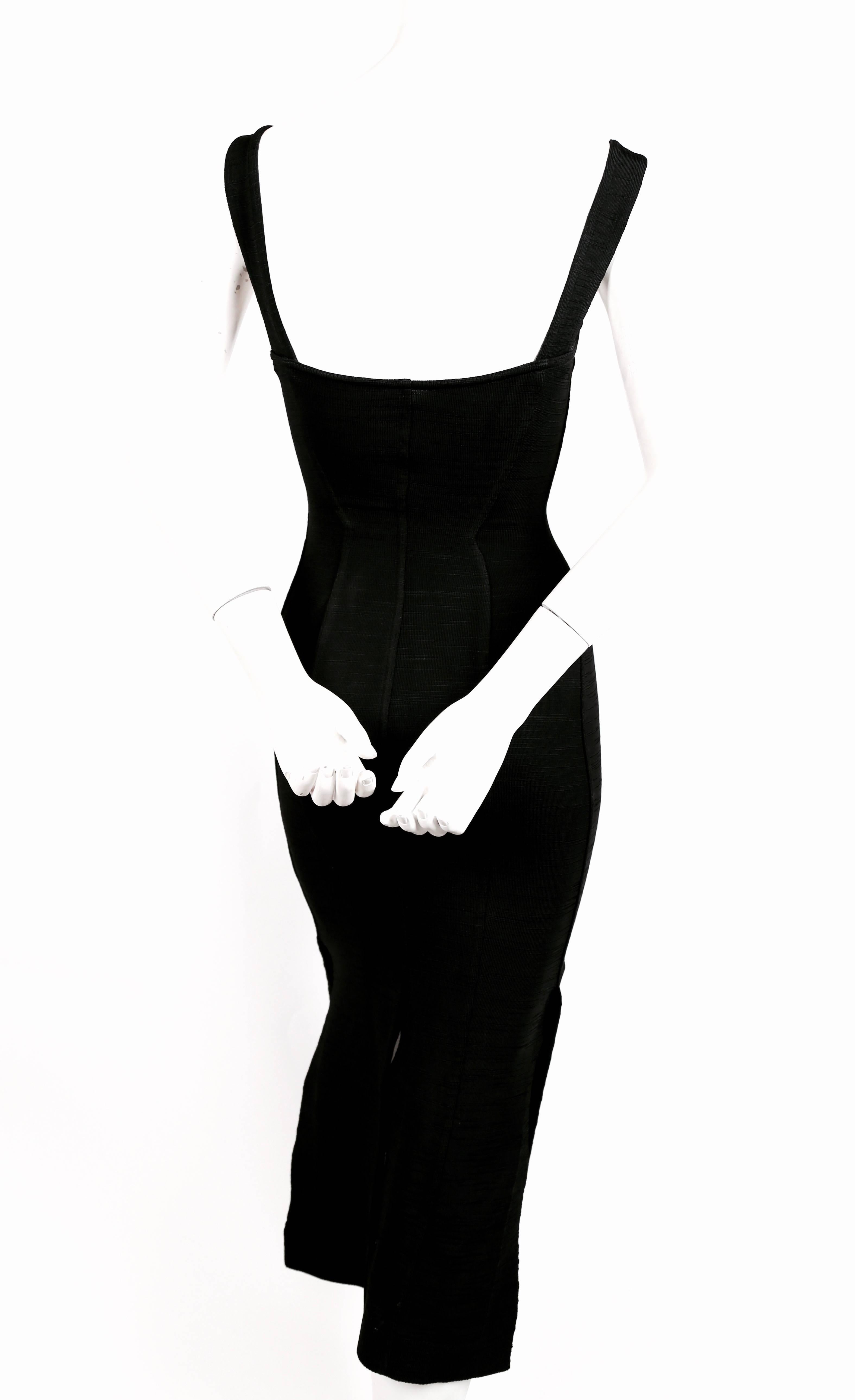 Black 1991 Azzedine Alaia long black runway dress with bustier seams