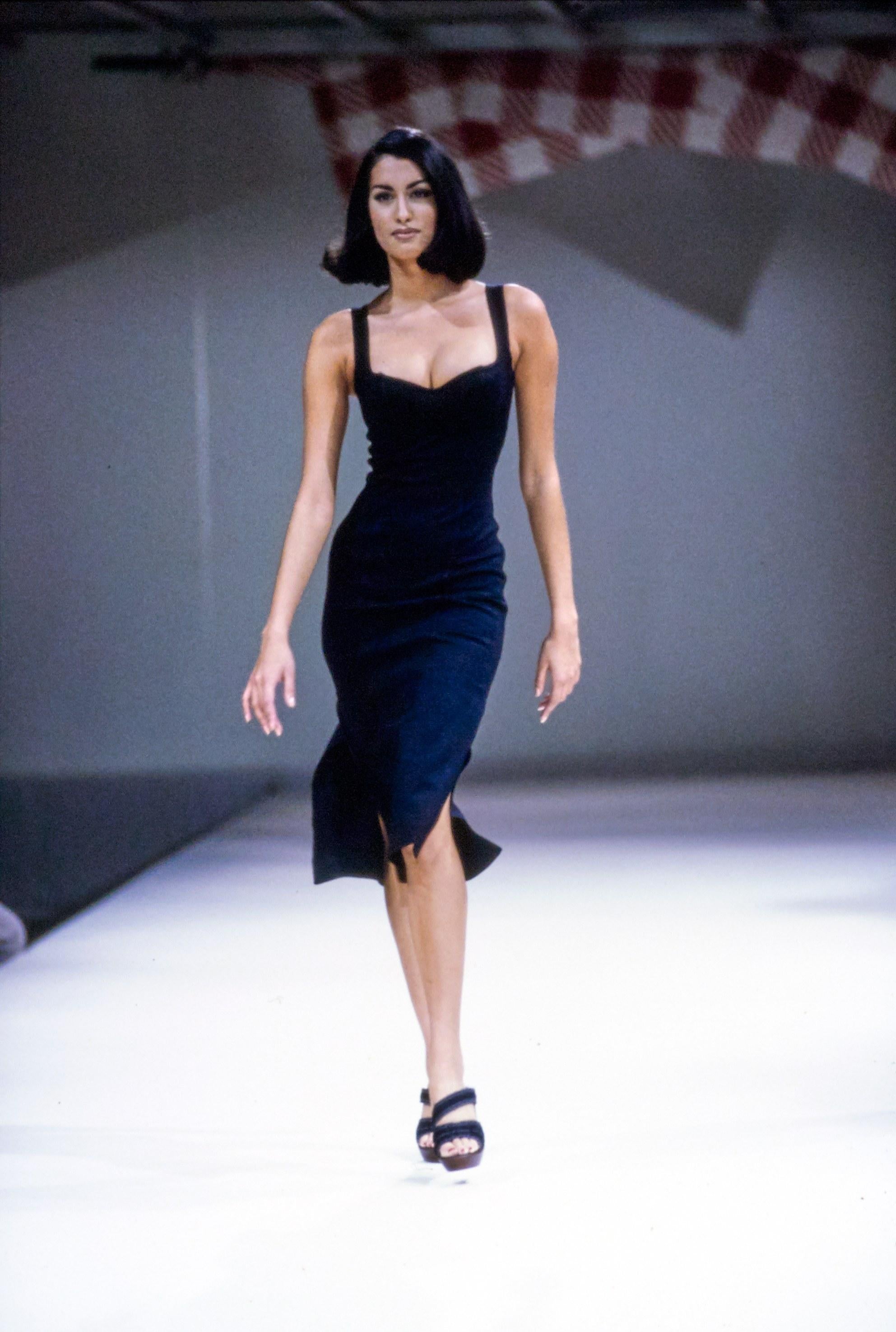 Women's or Men's 1991 Azzedine Alaia long black runway dress with bustier seams