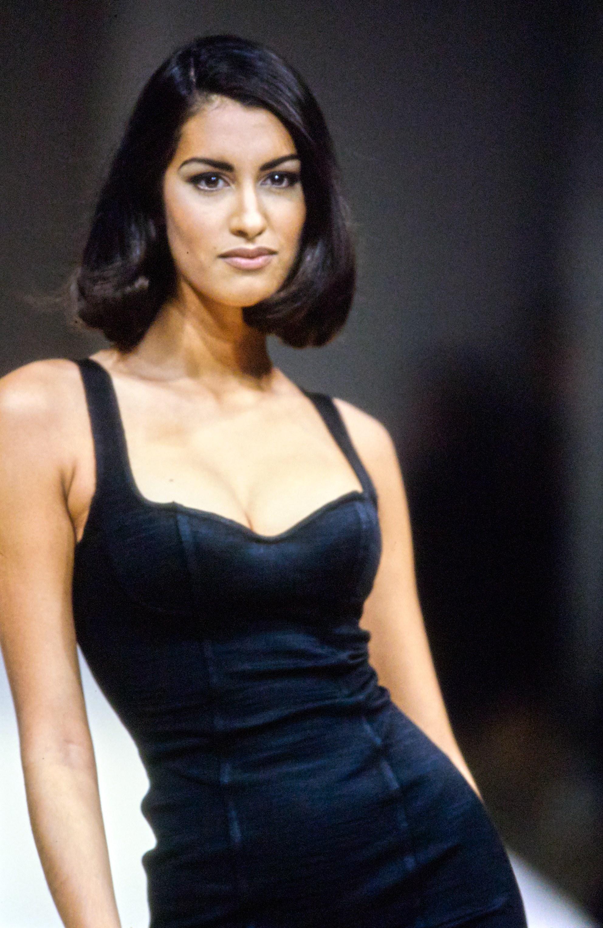 1991 Azzedine Alaia long black runway dress with bustier seams 1