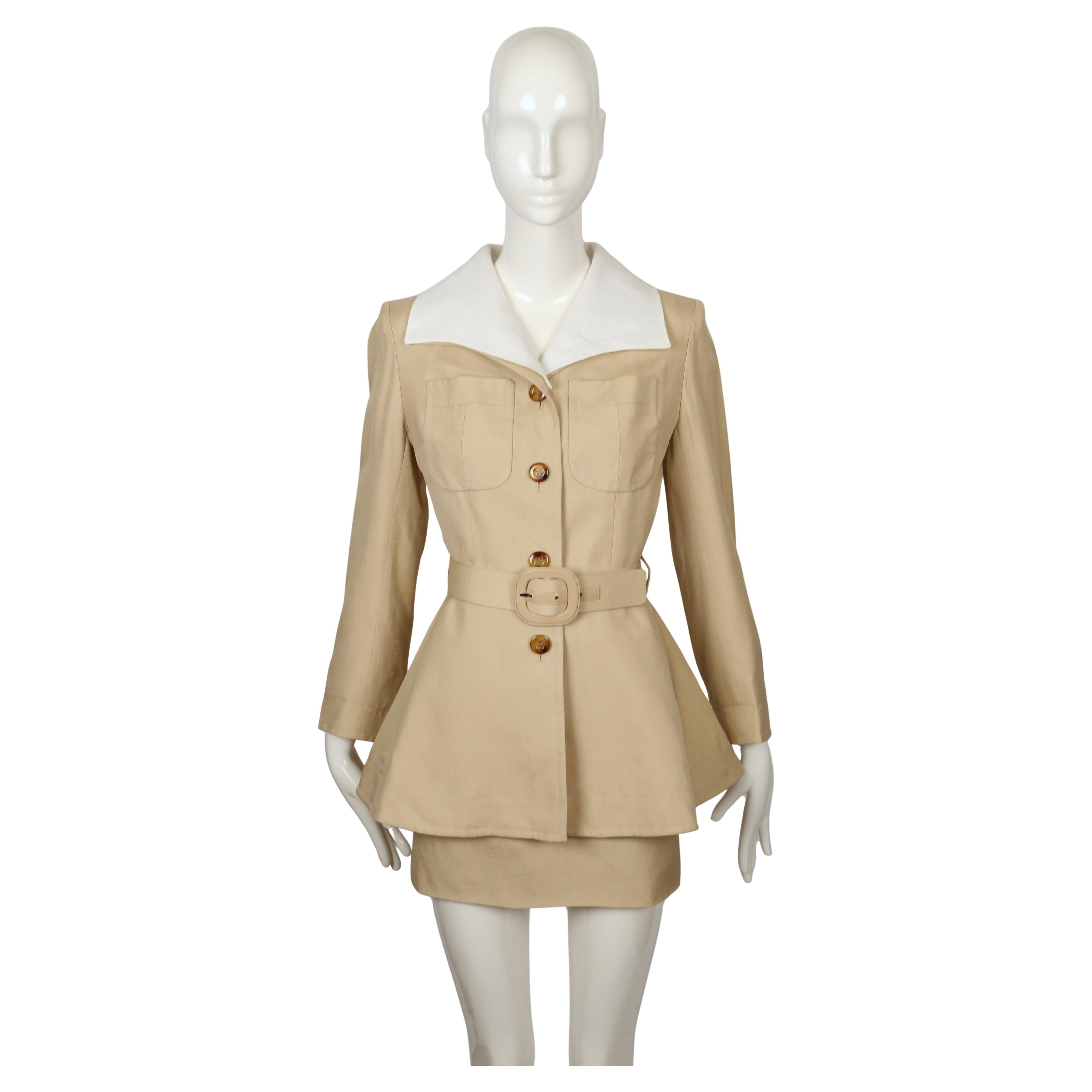 Brown 1993 JACQUES FATH mini skirt suit For Sale