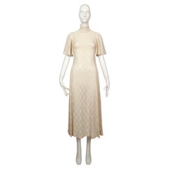 1969 BIBA documented long cream lace dress