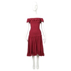Vintage 1978 YVES SAINT LAURENT rive gauche off the shoulder cotton gauze RUNWAY dress