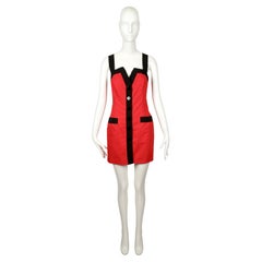 Vestido de algodón rojo YVES SAINT LAURENT de los años 90 con ribete de grosgrain negro