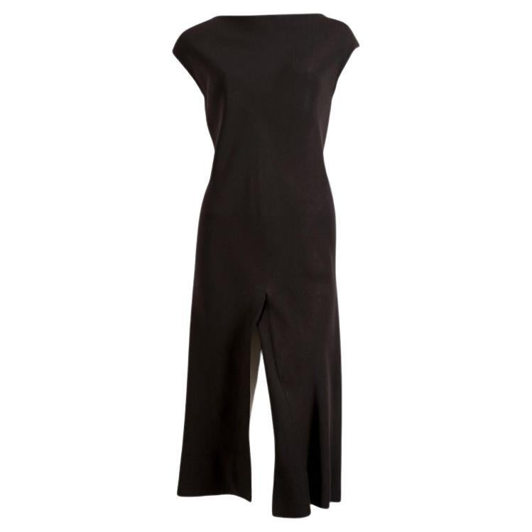 Abito anni '70 di Halston in seta nera tagliata in sbieco con spacco alto in vendita