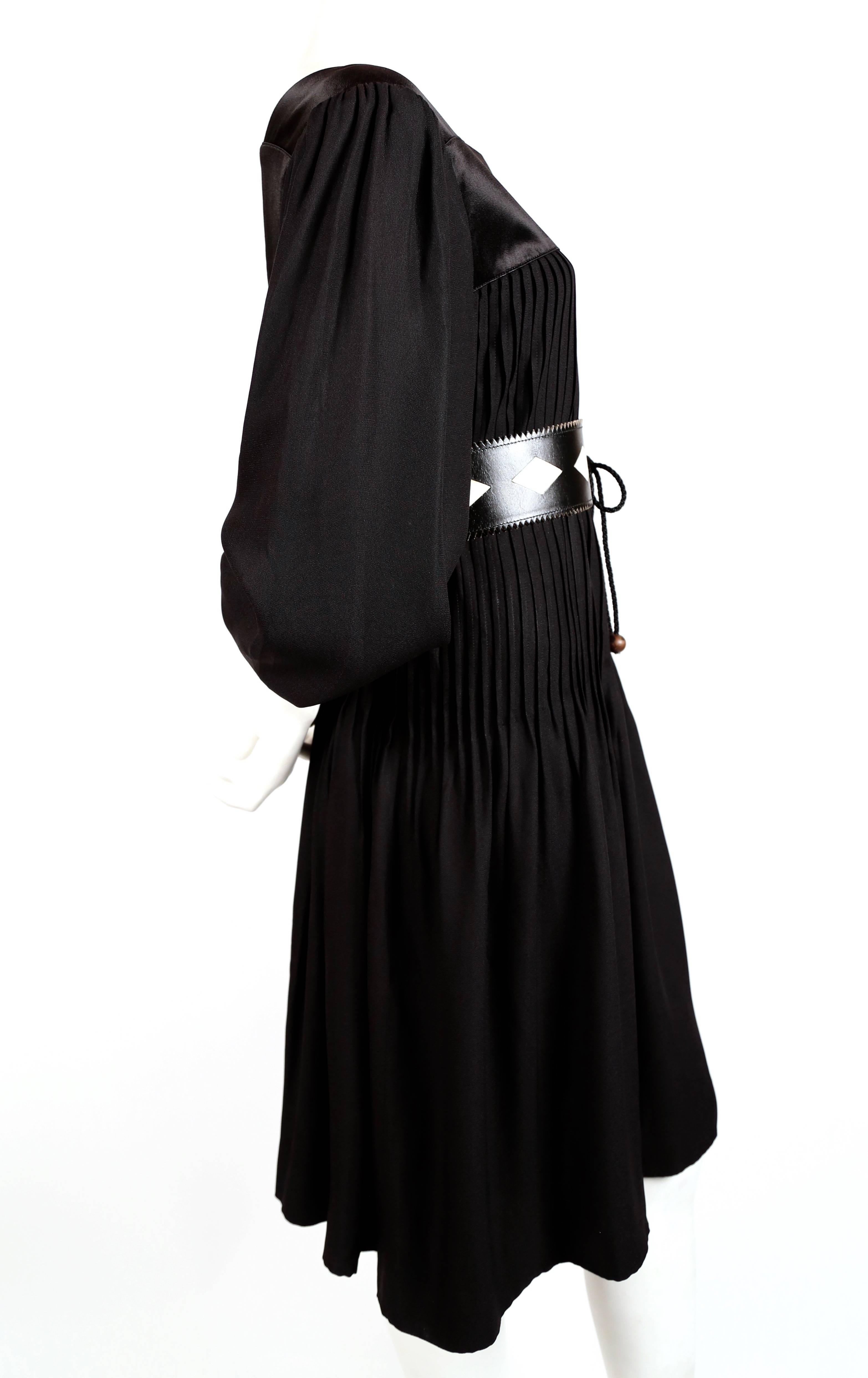 Black 1970's YVES SAINT LAURENT black pintucked peasant dress