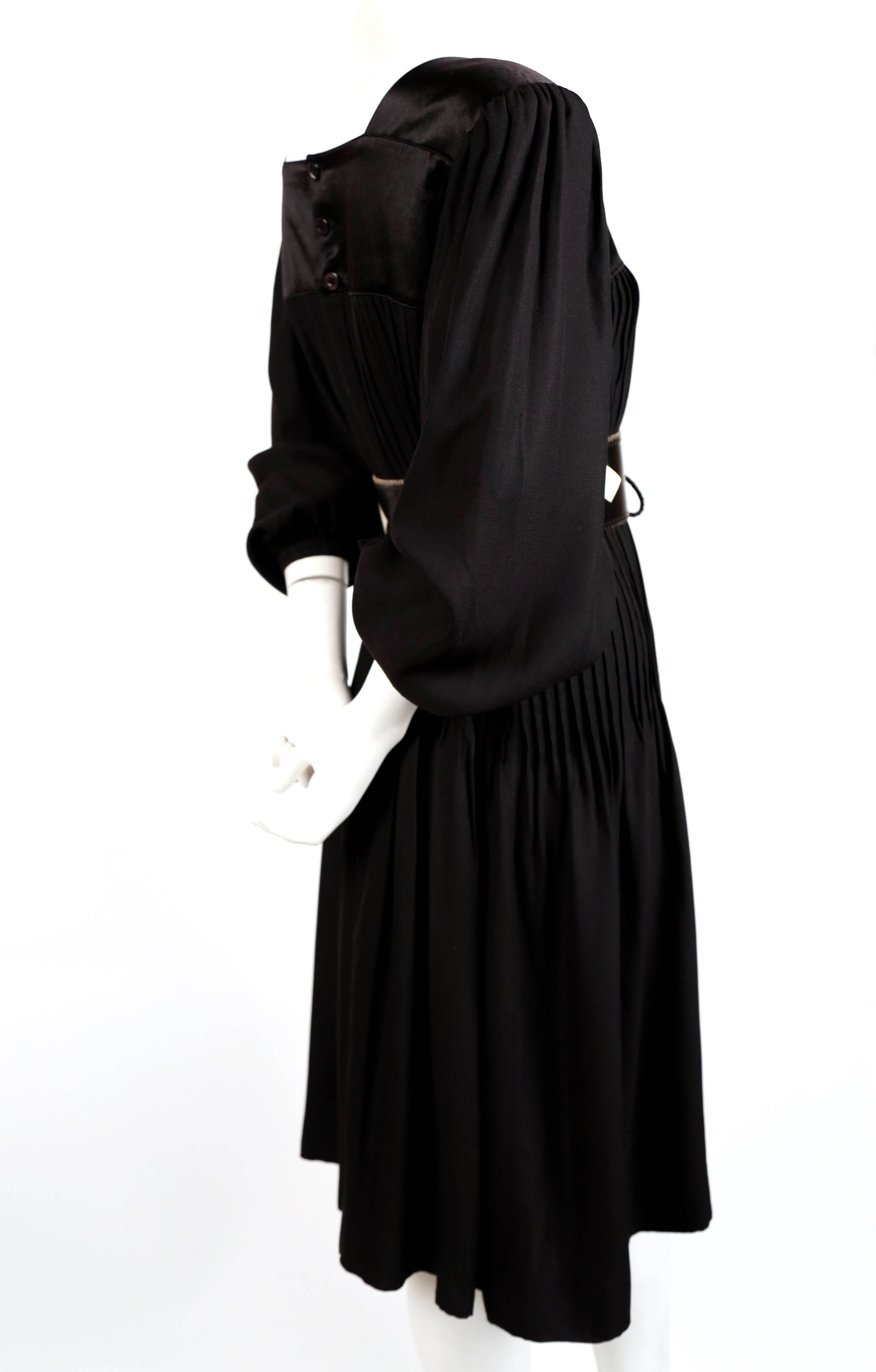 1970's YVES SAINT LAURENT black pintucked peasant dress In Good Condition In San Fransisco, CA