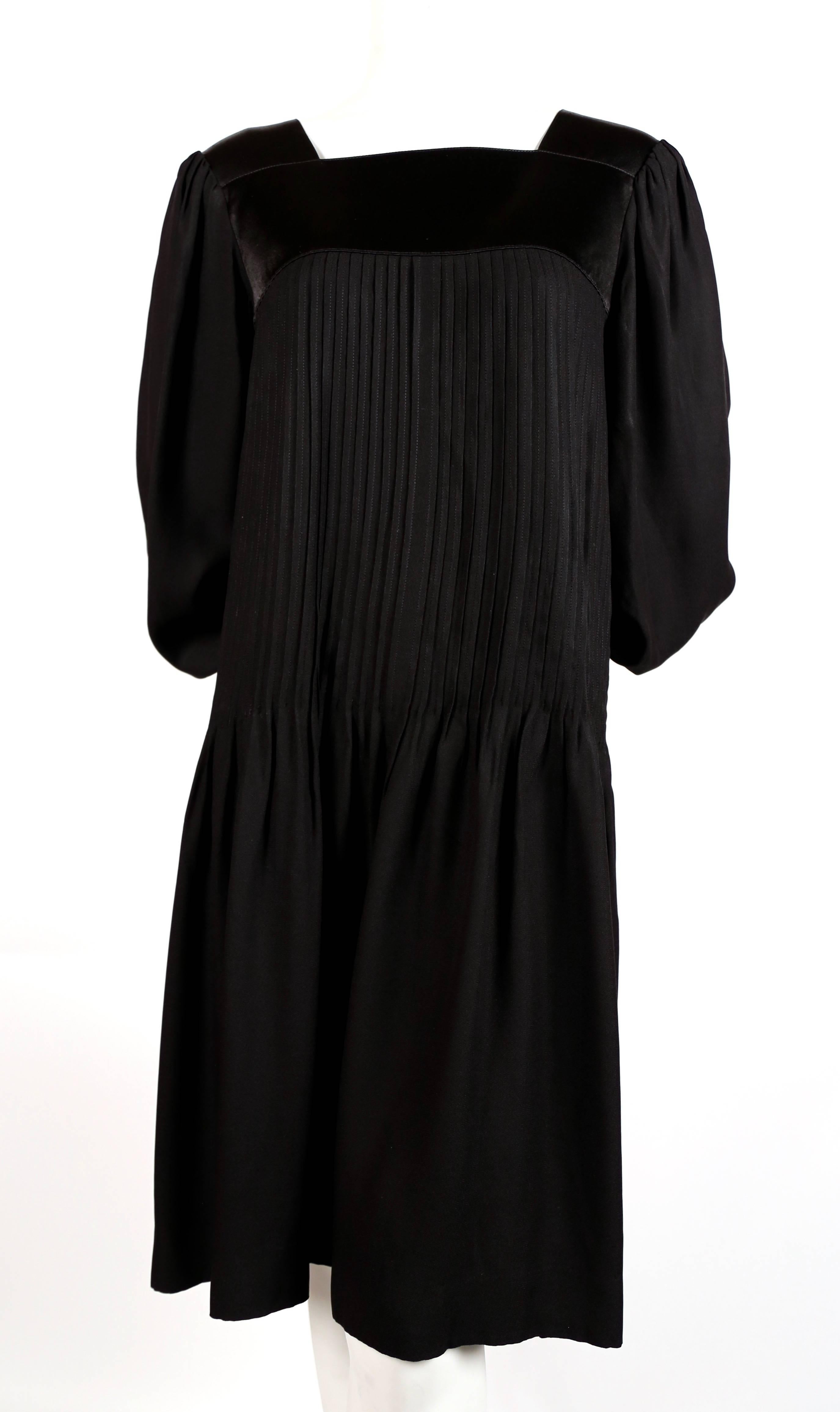 1970's YVES SAINT LAURENT black pintucked peasant dress 1