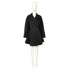 1985 AZZEDINE ALAIA schwarzer Wollmantel aus Gabardine RUNWAY