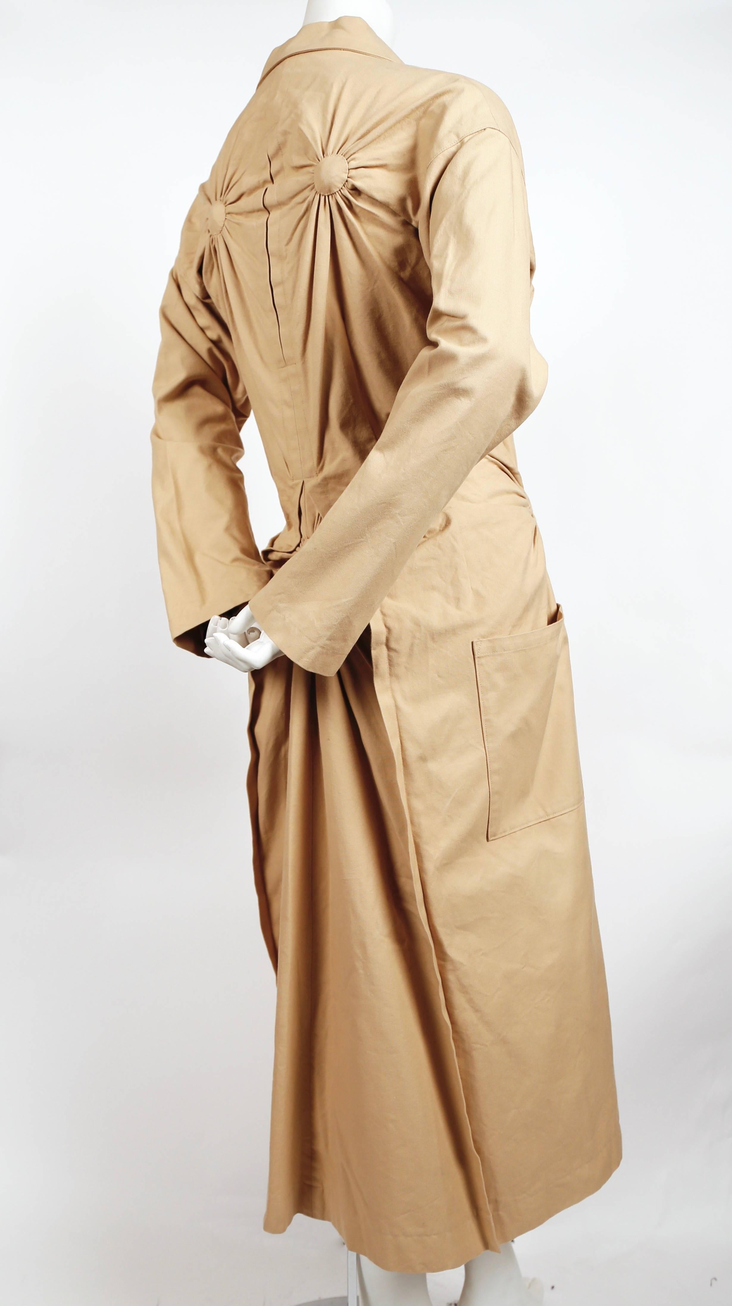 Beige 2003 ISSEY MIYAKE tan runway trench coat with ruching