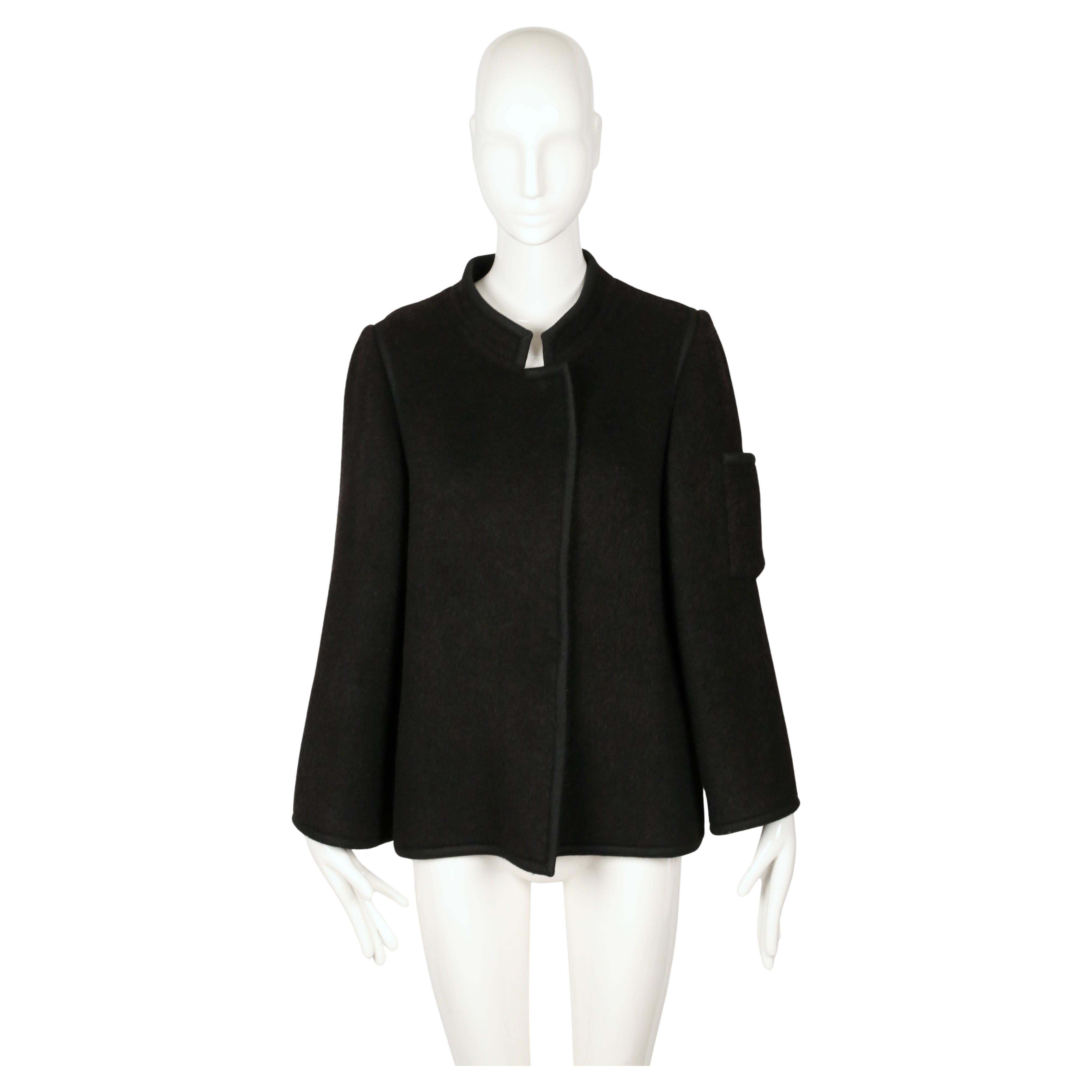 1960's LANVIN demi couture black fuzzy wool jacket with felt trim