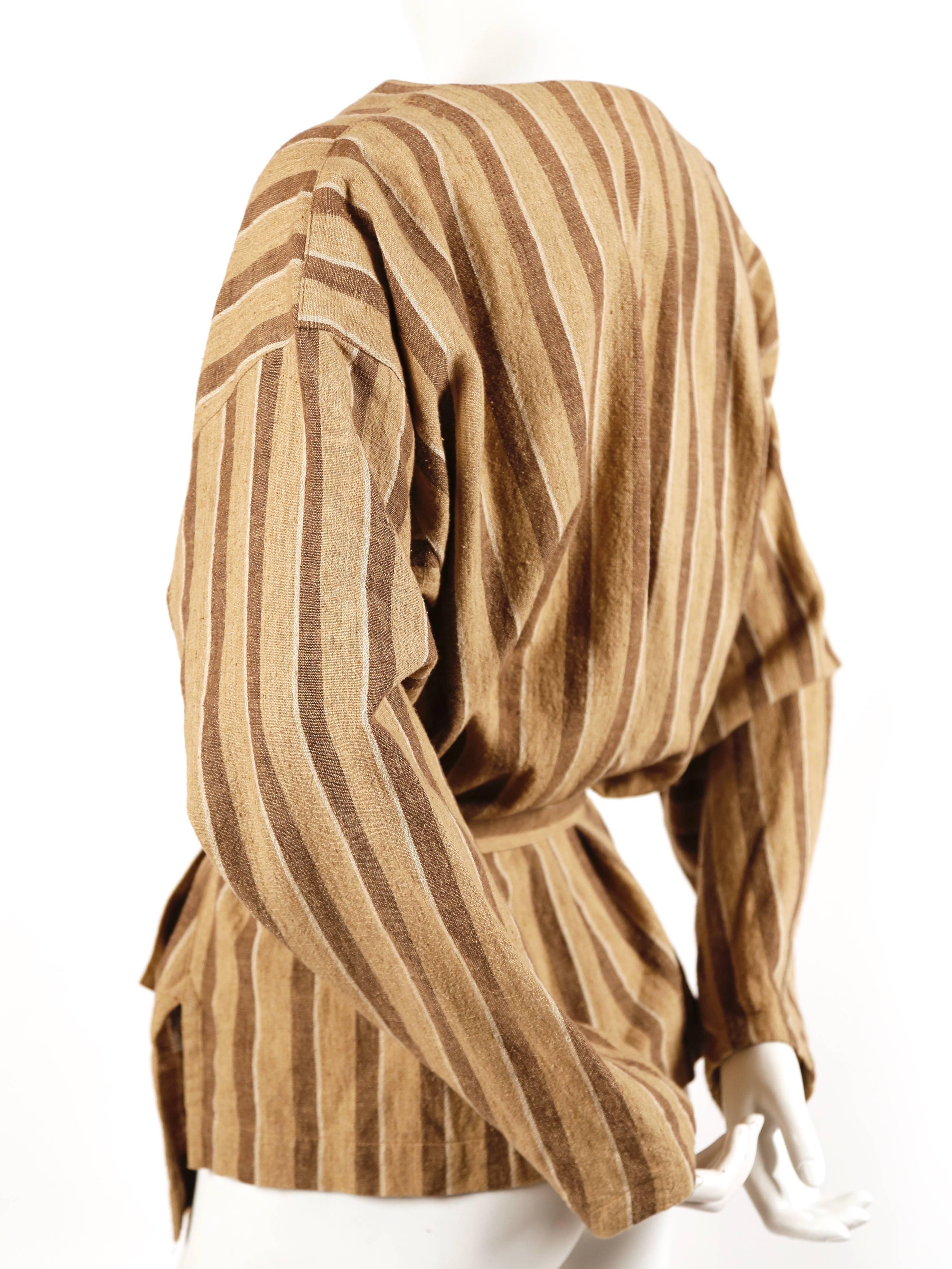 Brown early 1980's ISSEY MIYAKE striped cotton jacket