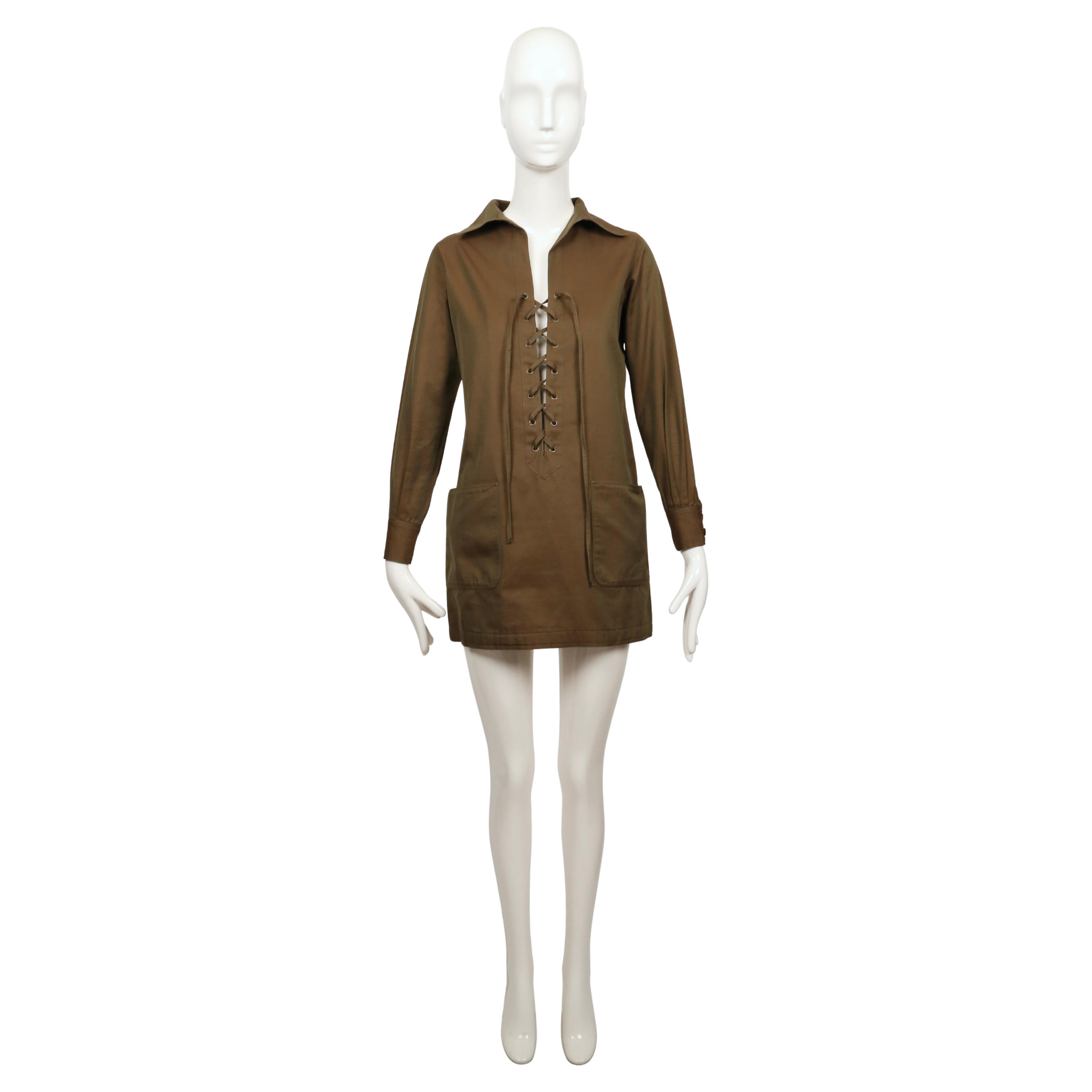 1968 SAINT LAURENT túnica safari "saharienne" caqui oscuro rive gauche