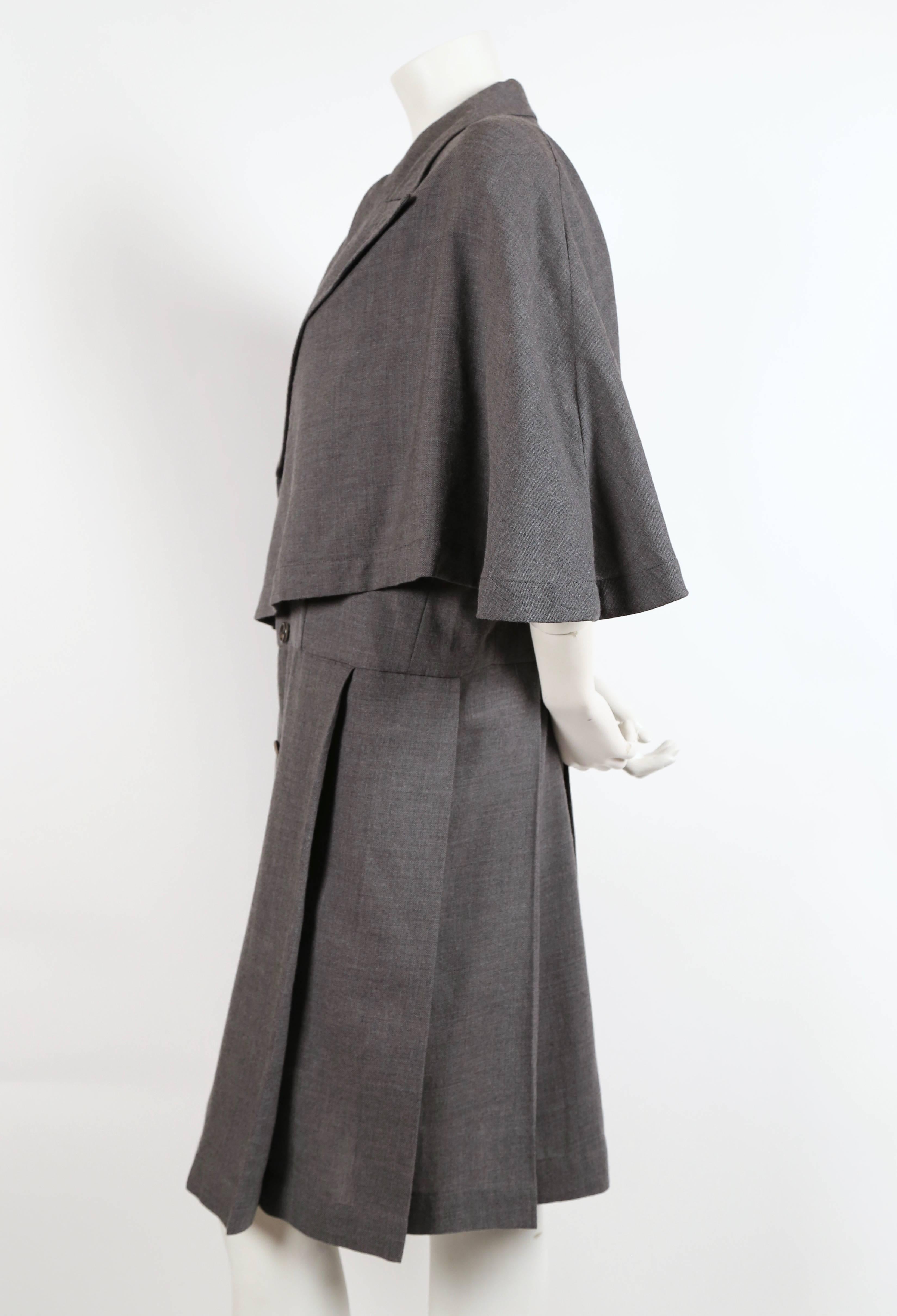 Gray 1980's COMME DES GARCONS charcoal wool cape coat dress