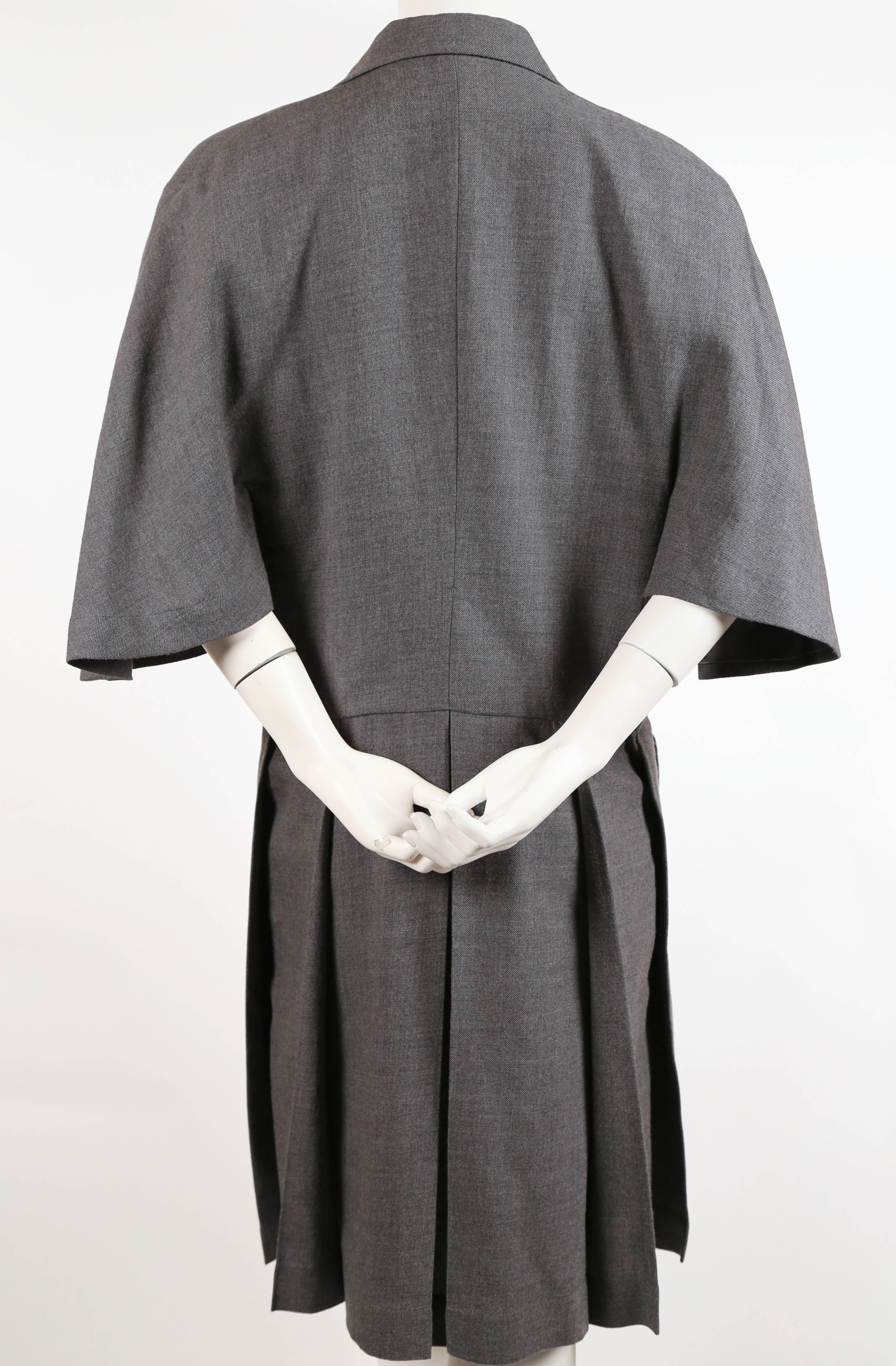 1980's COMME DES GARCONS charcoal wool cape coat dress In Excellent Condition In San Fransisco, CA