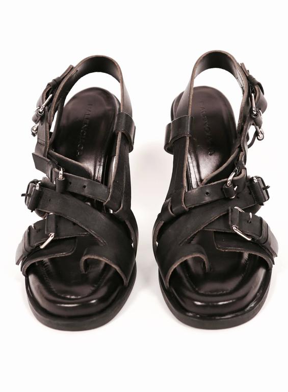 2003 Nicolas Ghesquière for Balenciaga black leather sandals 38 unworn ...