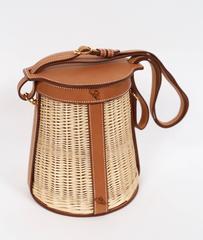 very rare HERMES Farming Picnic Osier bag in wicker and veau barenia leather