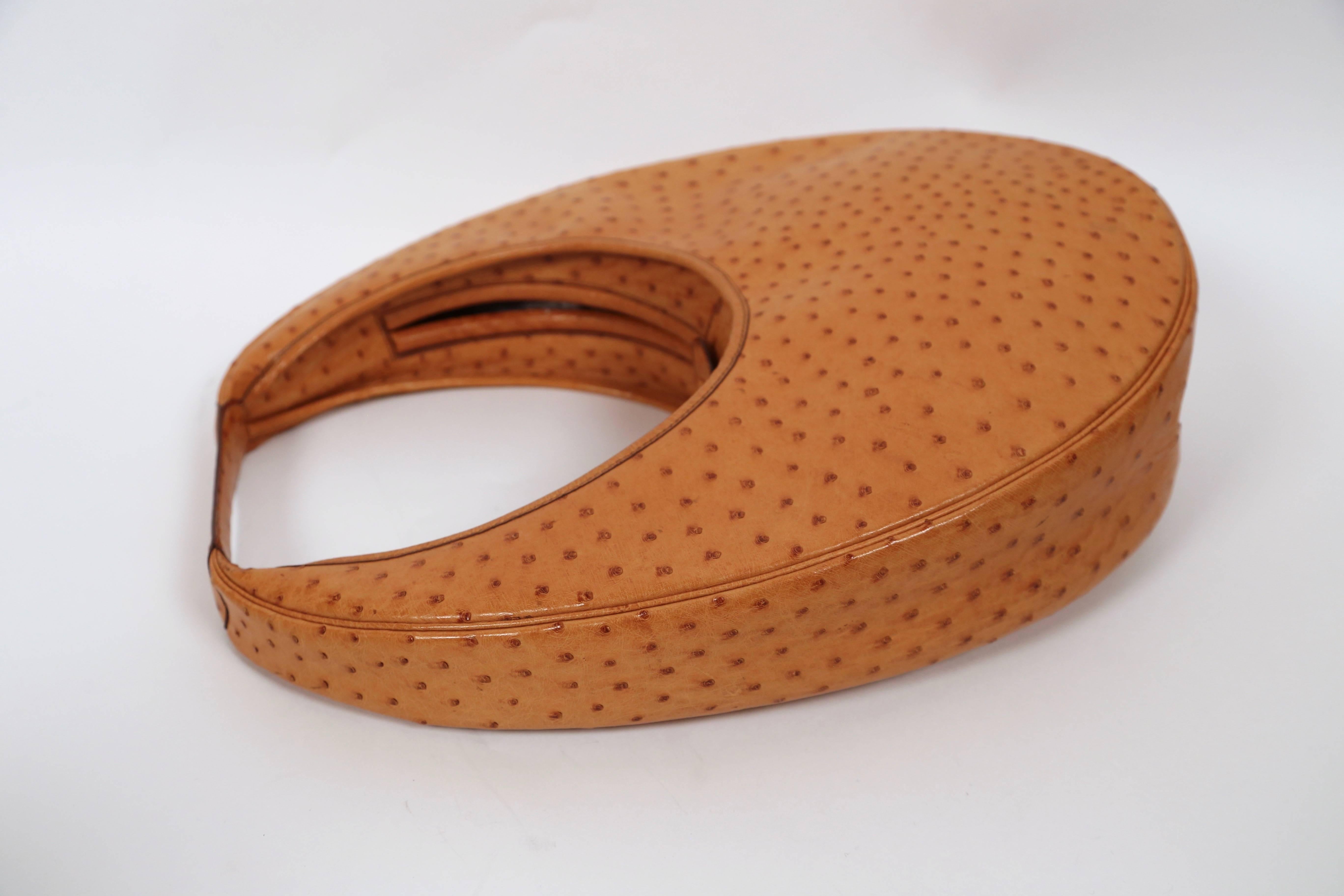 Brown Hermes ostrich leather circular 