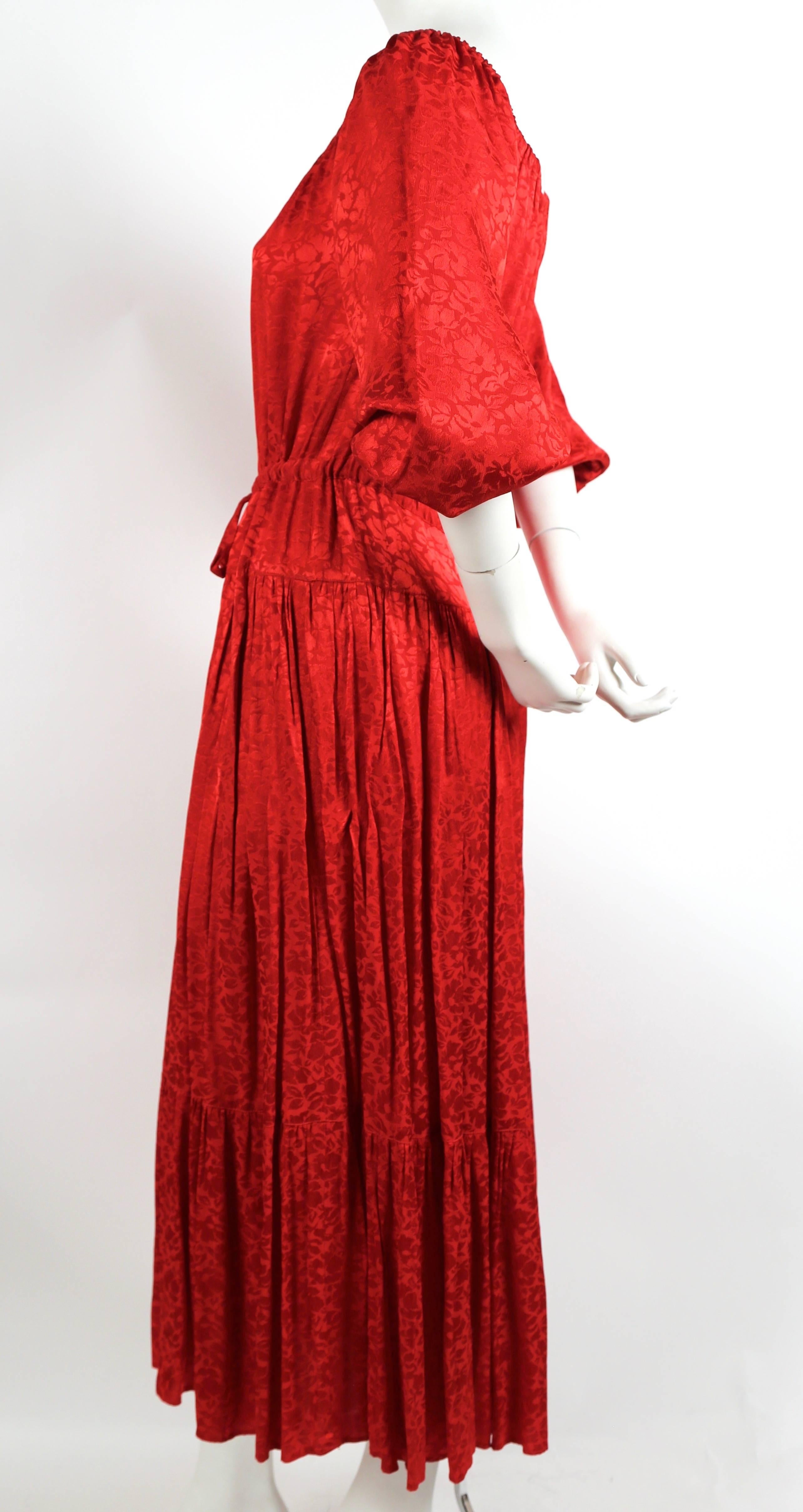 Red 1970's OSSIE CLARK red floral damask dress