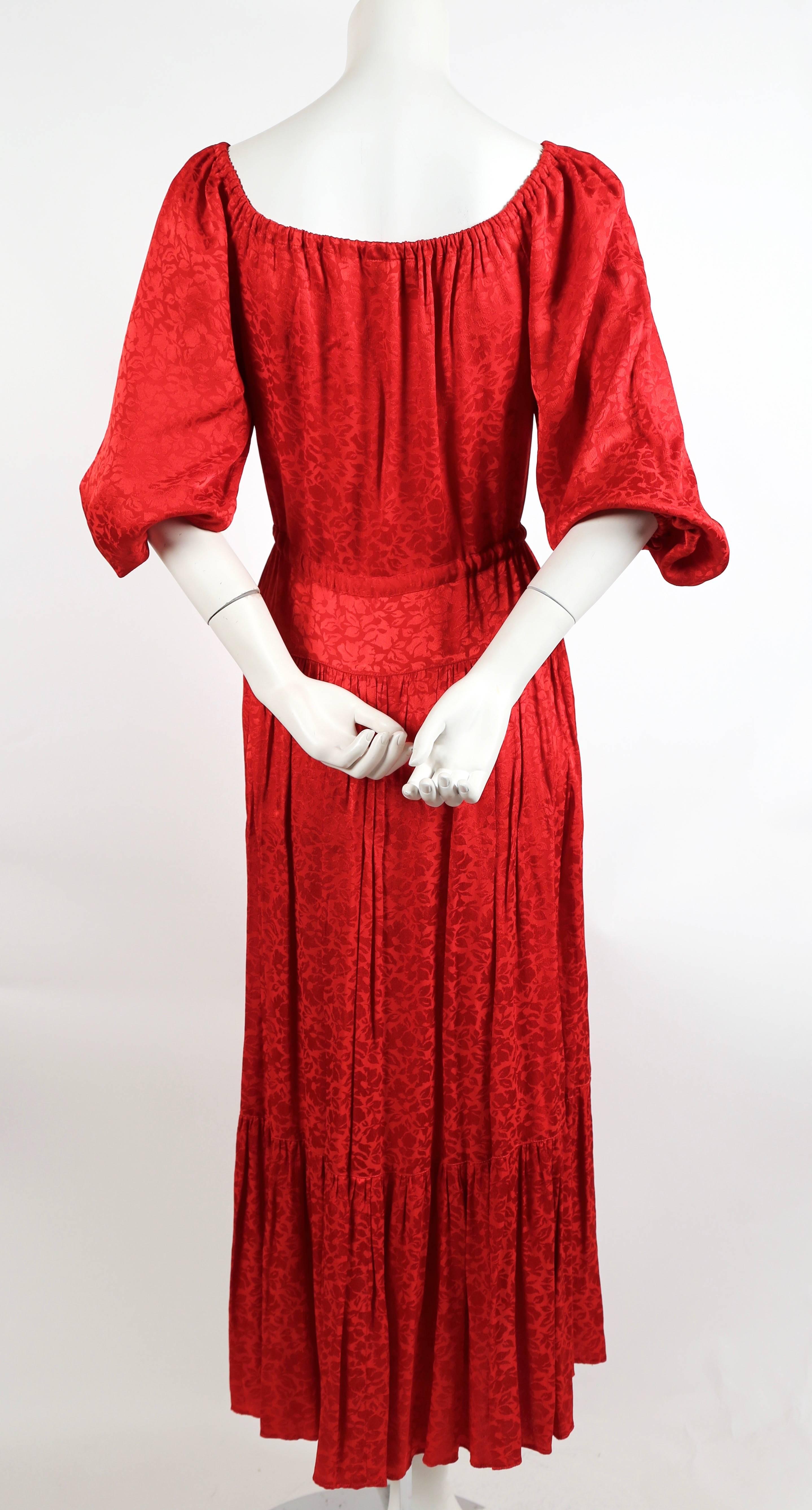 1970's OSSIE CLARK red floral damask dress In Good Condition In San Fransisco, CA