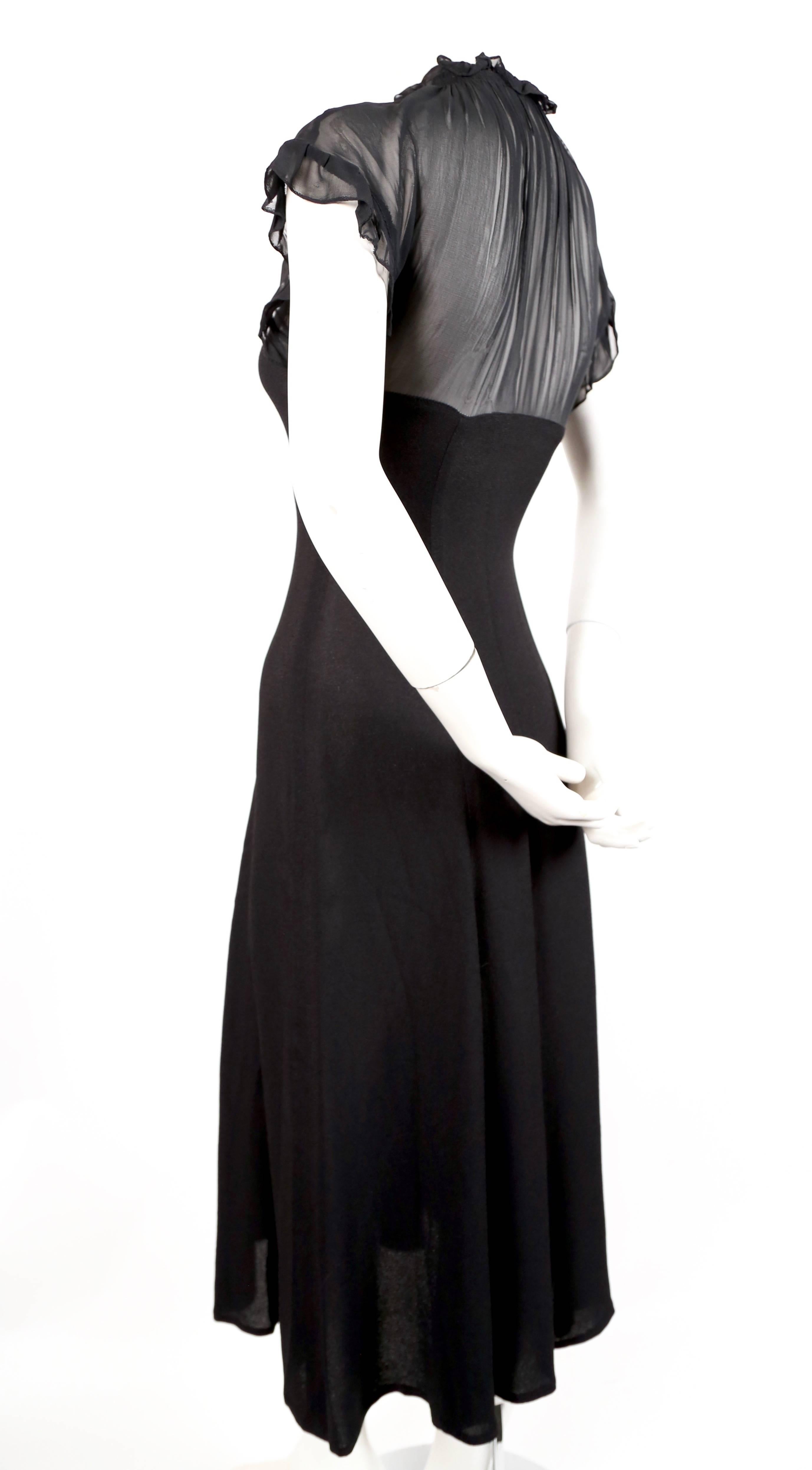 Black 1970's RADLEY black moss crepe dress with sheer neckline