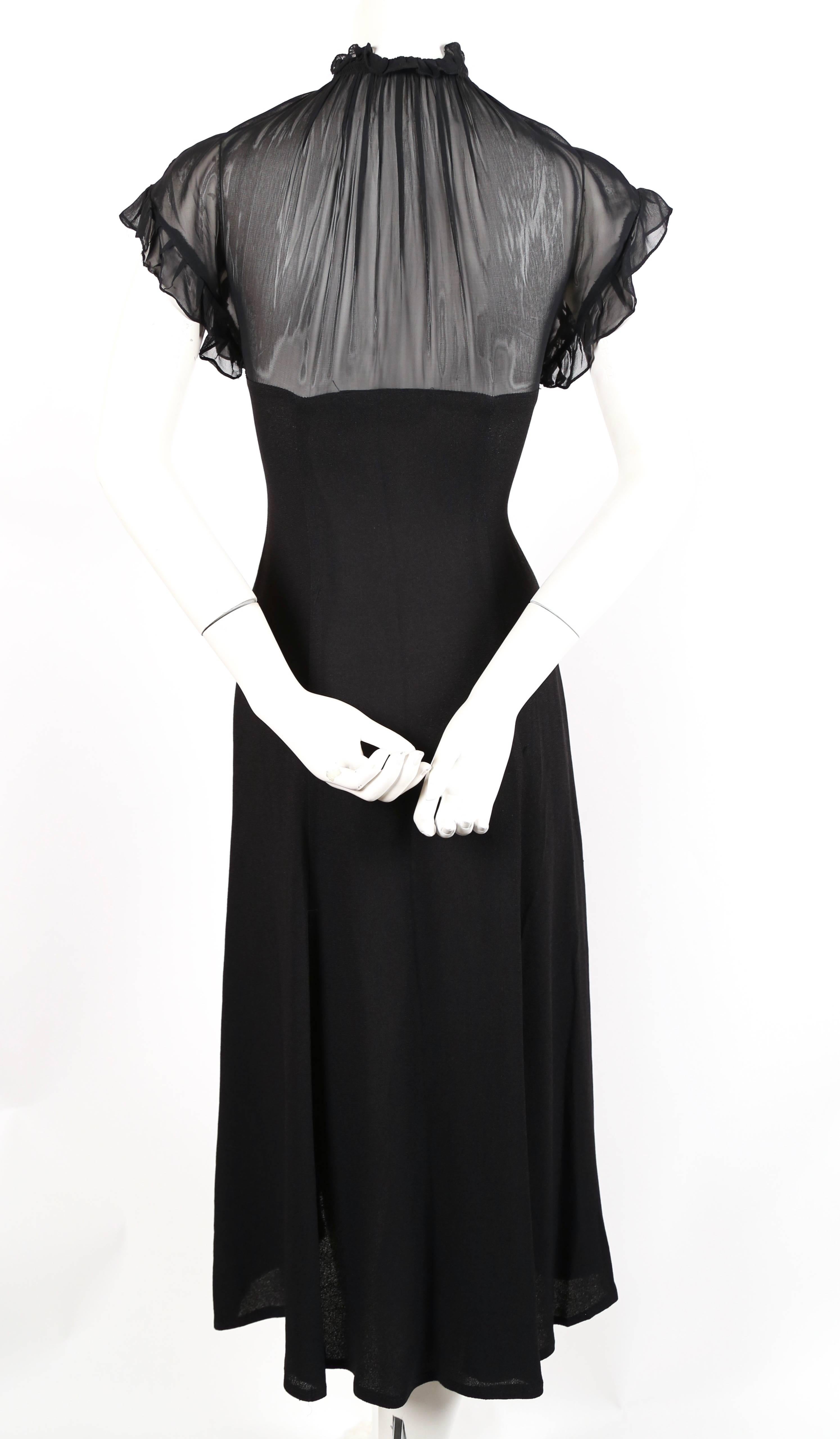 1970's RADLEY black moss crepe dress with sheer neckline In Good Condition In San Fransisco, CA