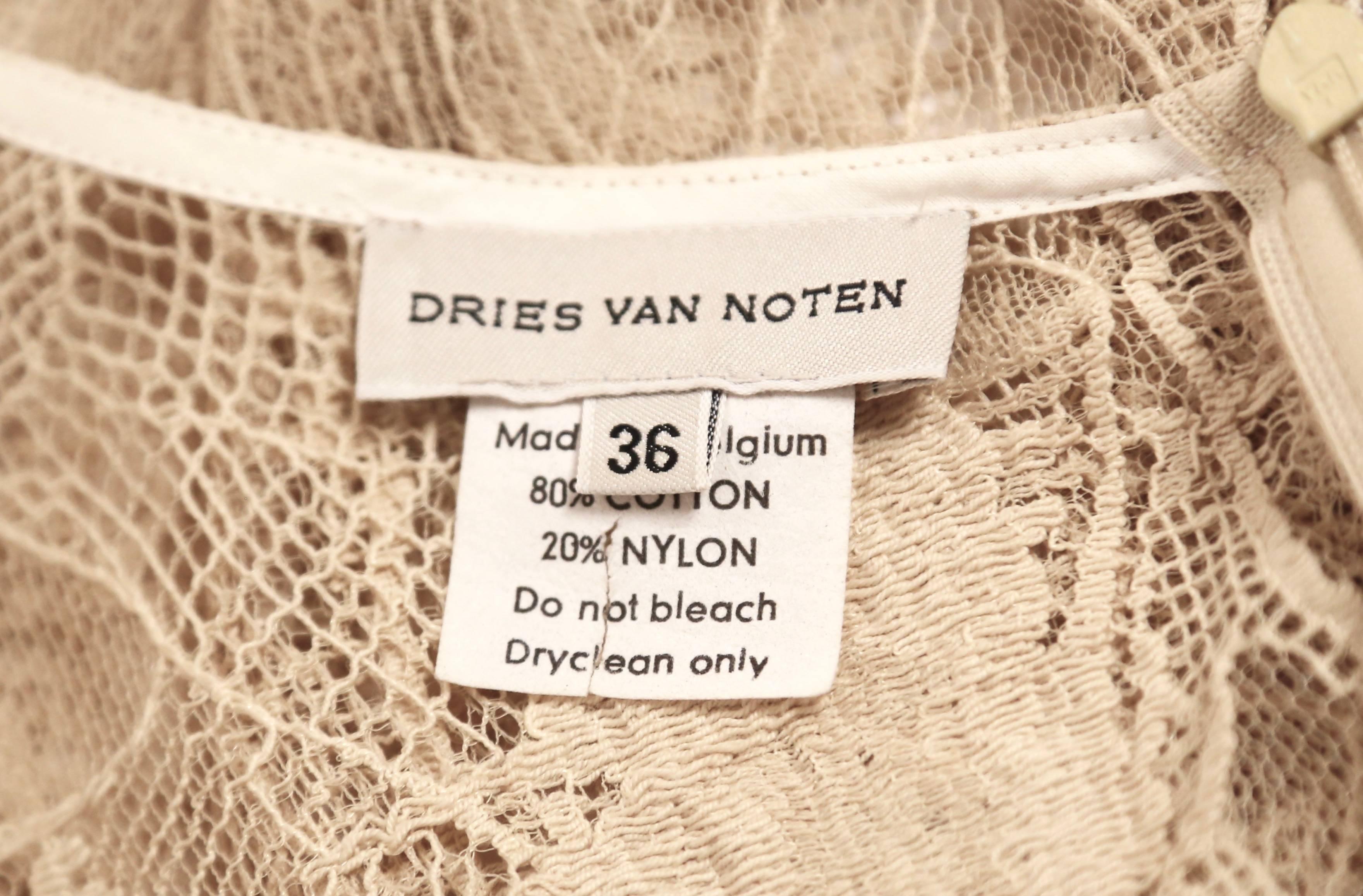 1990's DRIES VAN NOTEN cream seamed semi-sheer lace dress In Excellent Condition In San Fransisco, CA