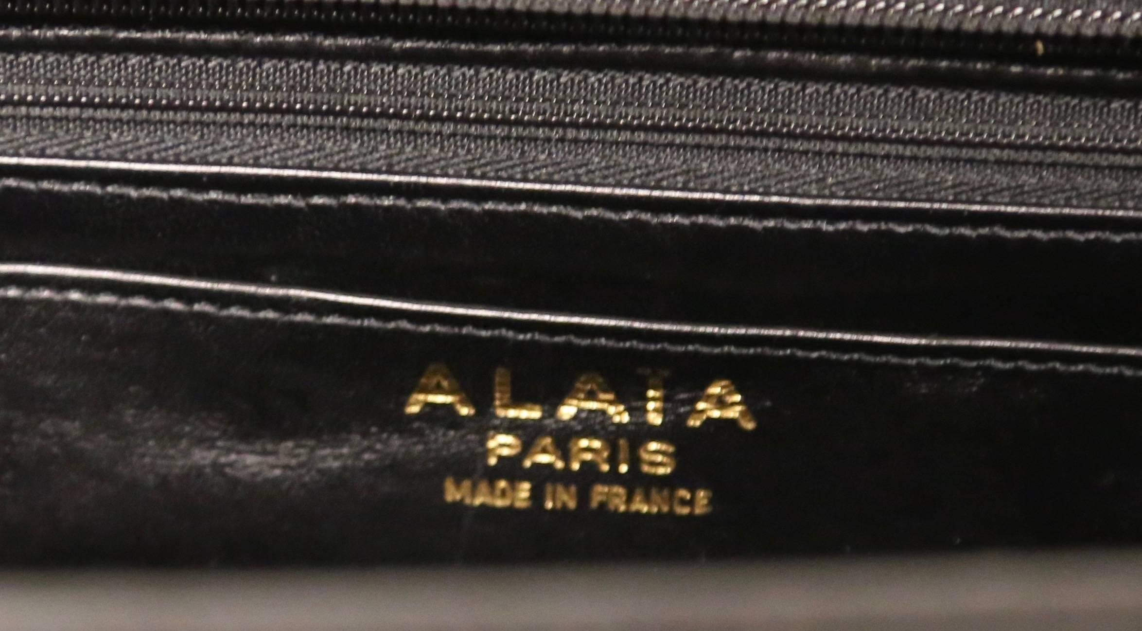 1980's AZZEDINE ALAIA minimal jet black leather box bag 2