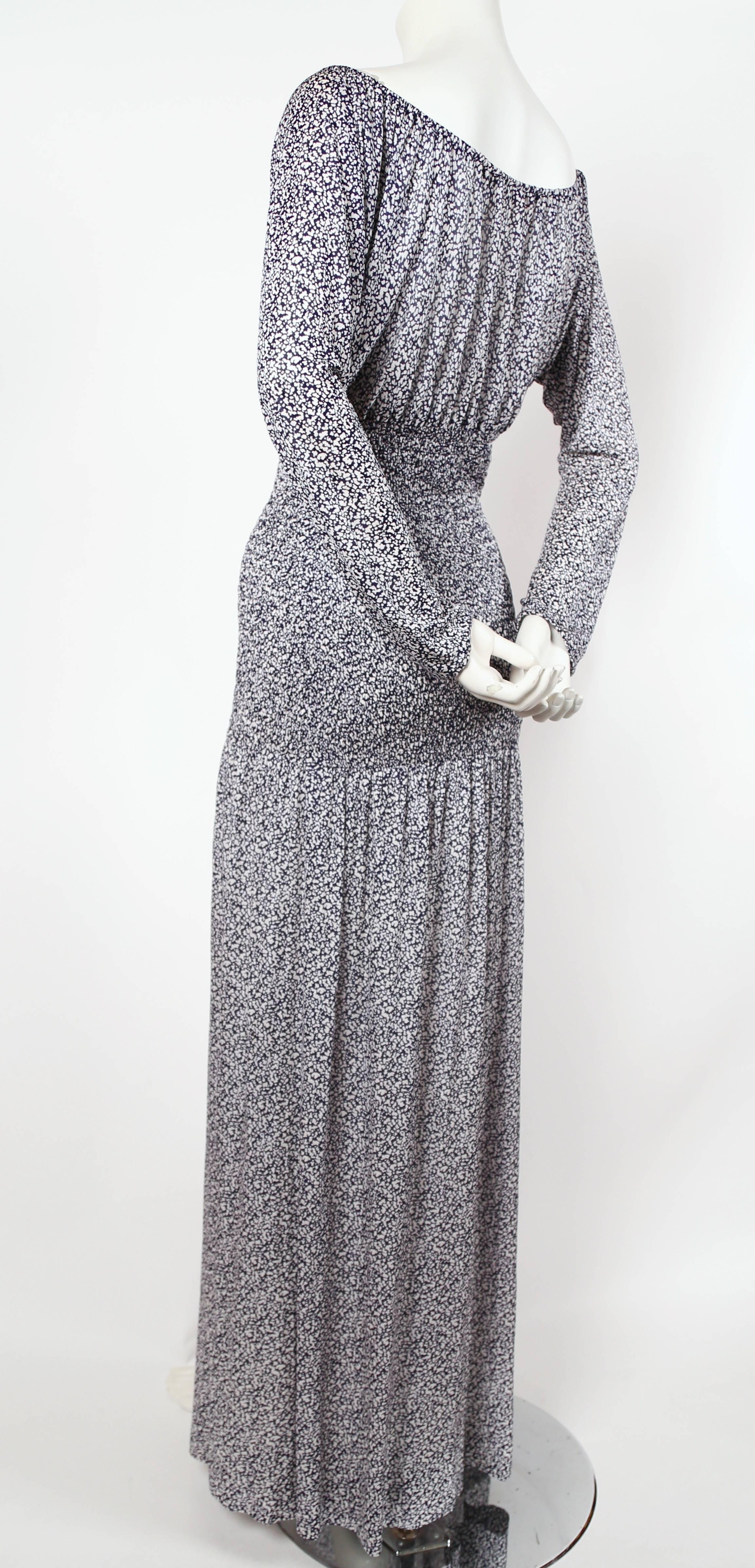 Gray 1970's YVES SAINT LAURENT abstract printed silk jersey dress