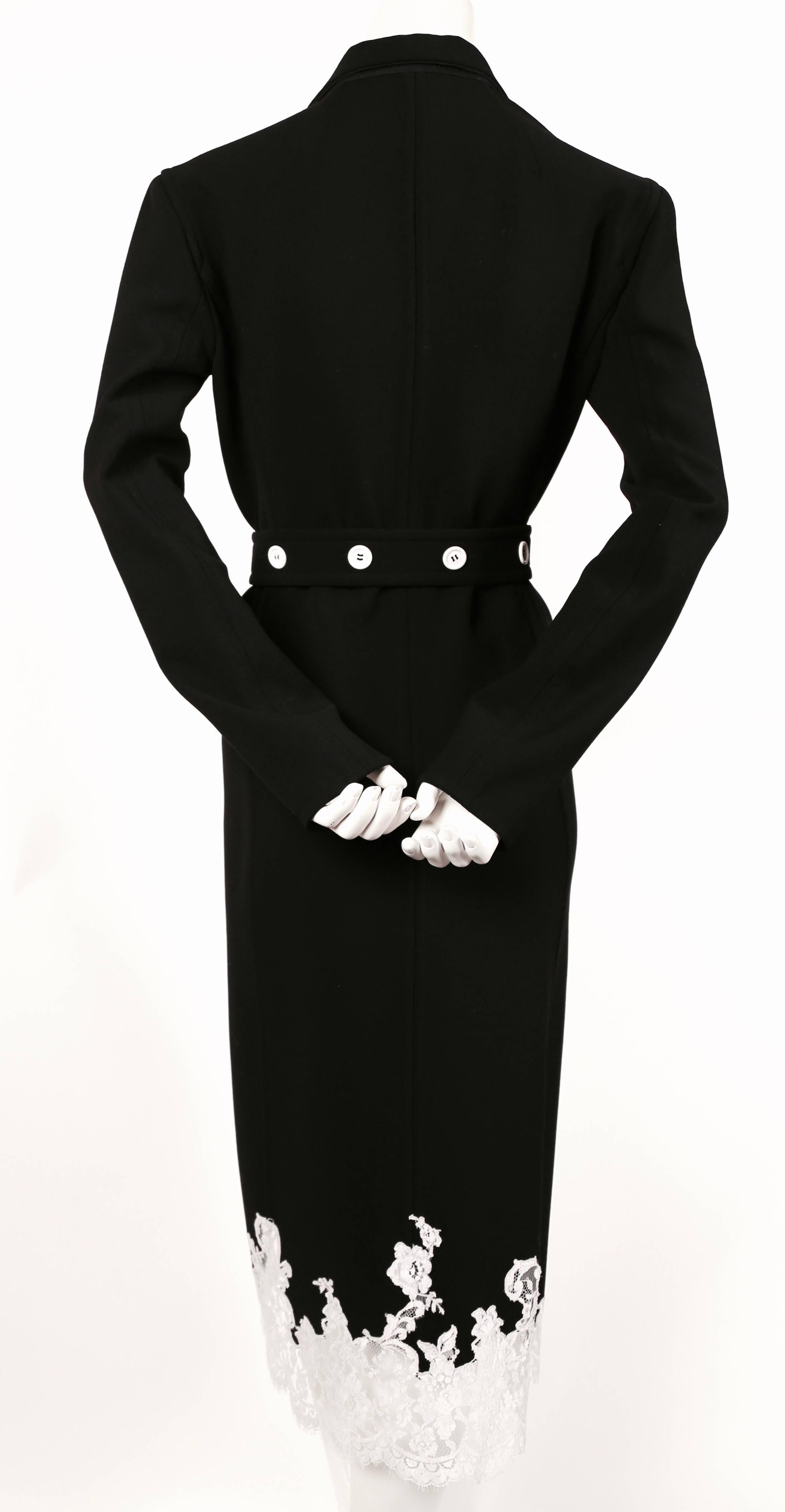 Black unworn CELINE black stretch wool trench coat with lace trim  - runway 2016