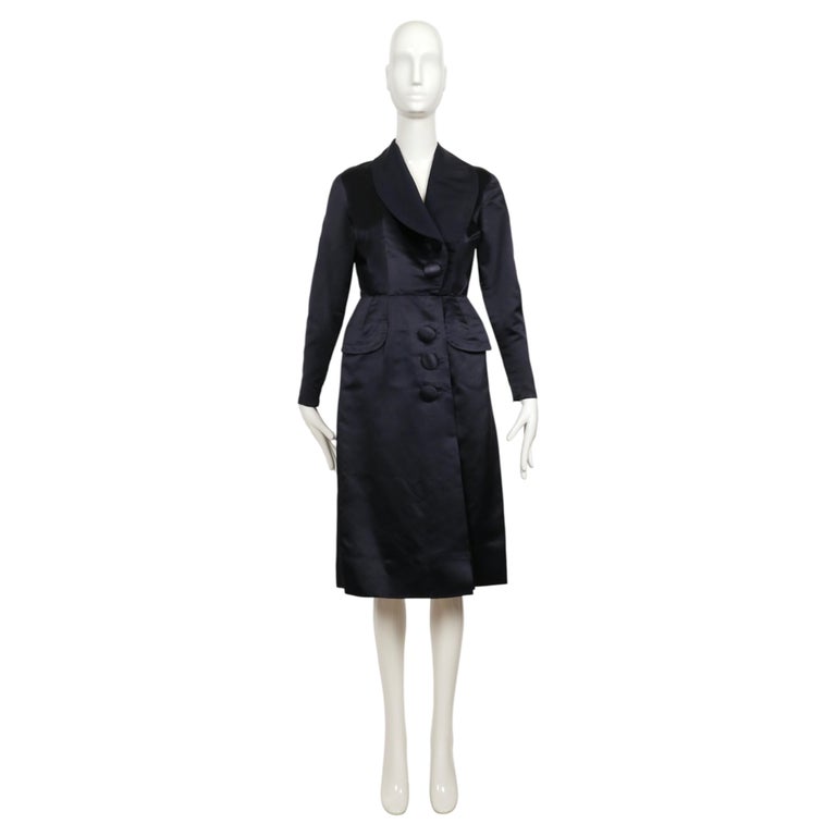 1950's JACQUES FATH for Joseph Halpert navy blue satin coat dress For Sale at 1stDibs 1950's JACQUES FATH for Joseph Halpert navy blue satin coat dress For Sale at 1stDibs