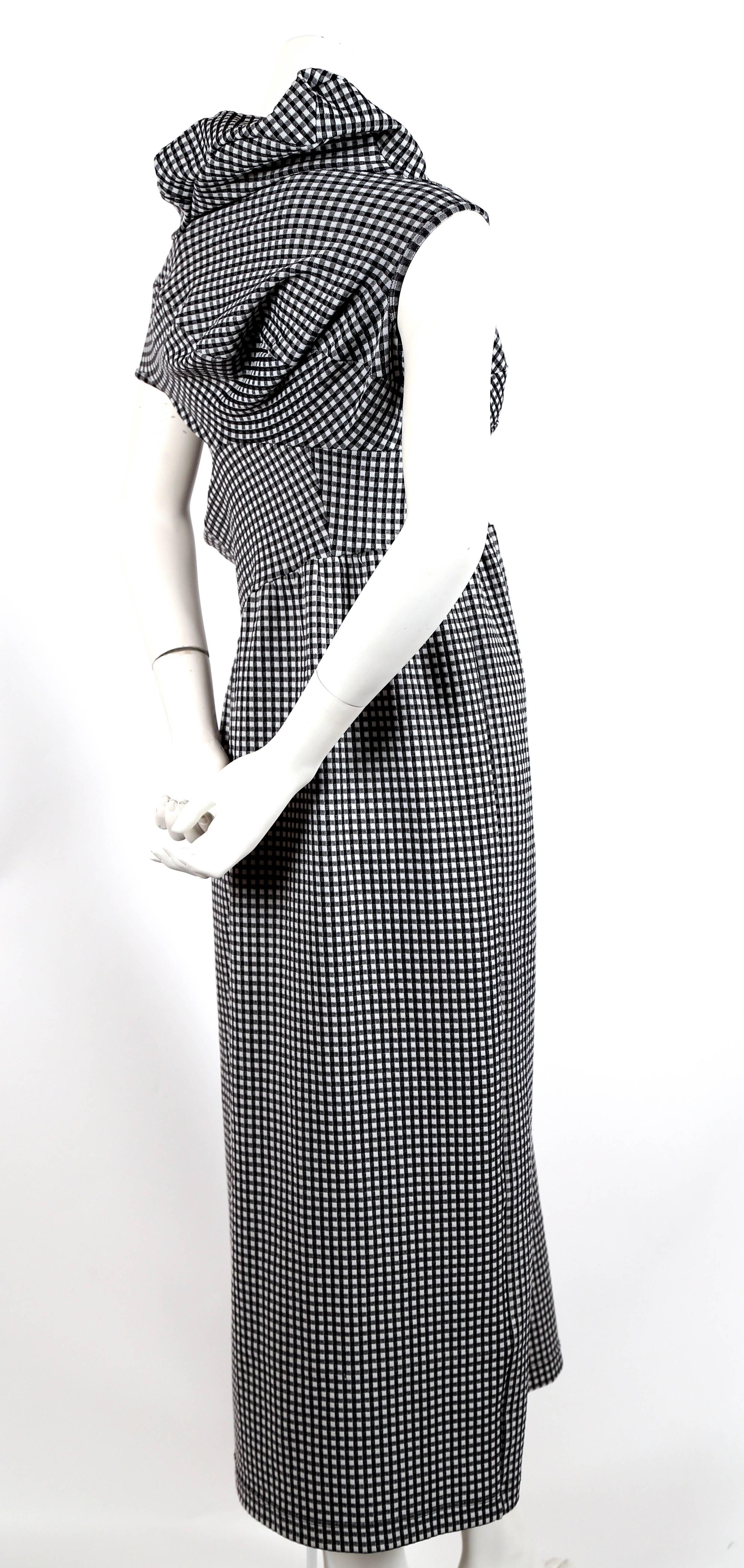 Very rare deepest navy blue and white gingham checked dress with irregular seams and asymmetrical fit designed by Rei Kawakubo for Comme Des Garcons for her Body Meets Dress, Dress Meets Body collection (often referred to as the 'lumps and bumps'