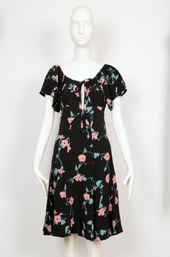 documented 1972 OSSIE CLARK / CELIA BIRTWELL 'BUSY LIZZIE' printed black dress