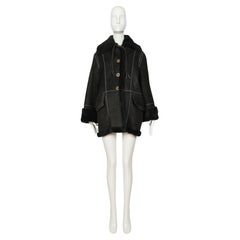 Documented 1980's ANNE MARIE BERETTA black shearling coat with oversized collar