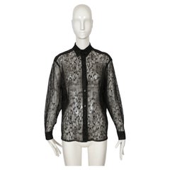 1987 AZZEDINE ALAIA black polyurethane textured net RUNWAY button up shirt
