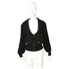 1986 AZZEDINE ALAIA manteau cardigan pull RUNWAY noir en grosse maille avec fermetures à glissière