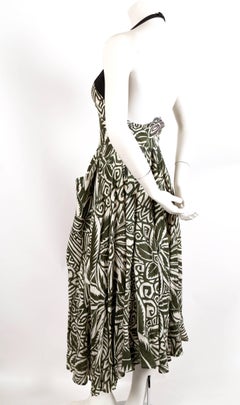 90's THIERRY MUGLER printed dress with black halter neck & wrap around pockets