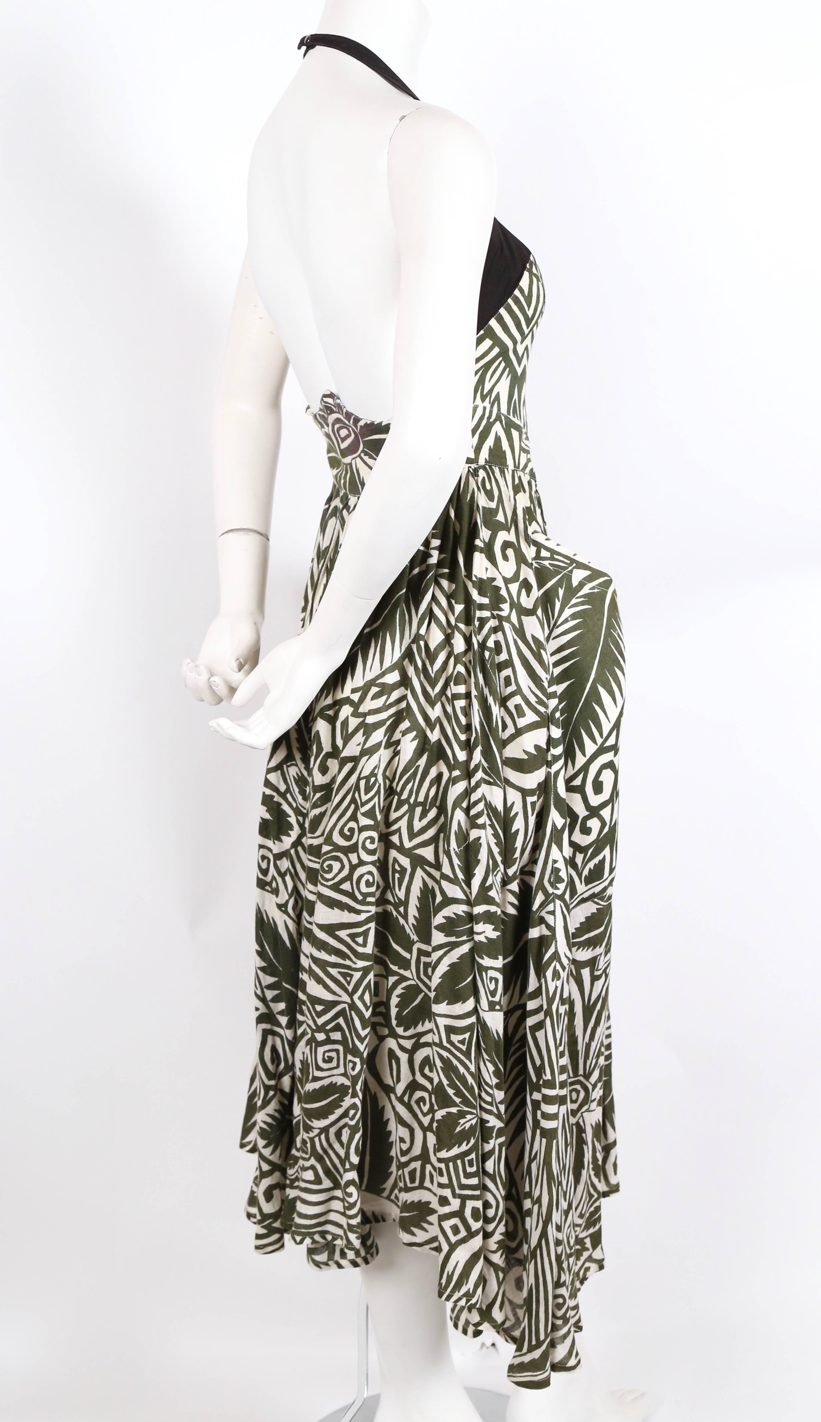 Black 90's THIERRY MUGLER printed dress with black halter neck & wrap around pockets