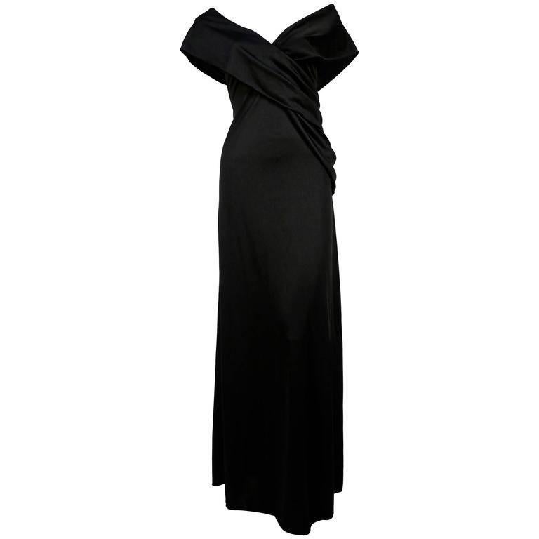 Women's or Men's 1970's STEPHEN BURROWS black jersey dress with draped neckline & 'lettuce' edges