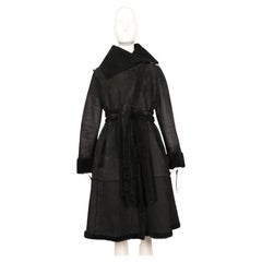 2003 ALEXANDER MCQUEEN black shearling wrap coat with dramatic collar
